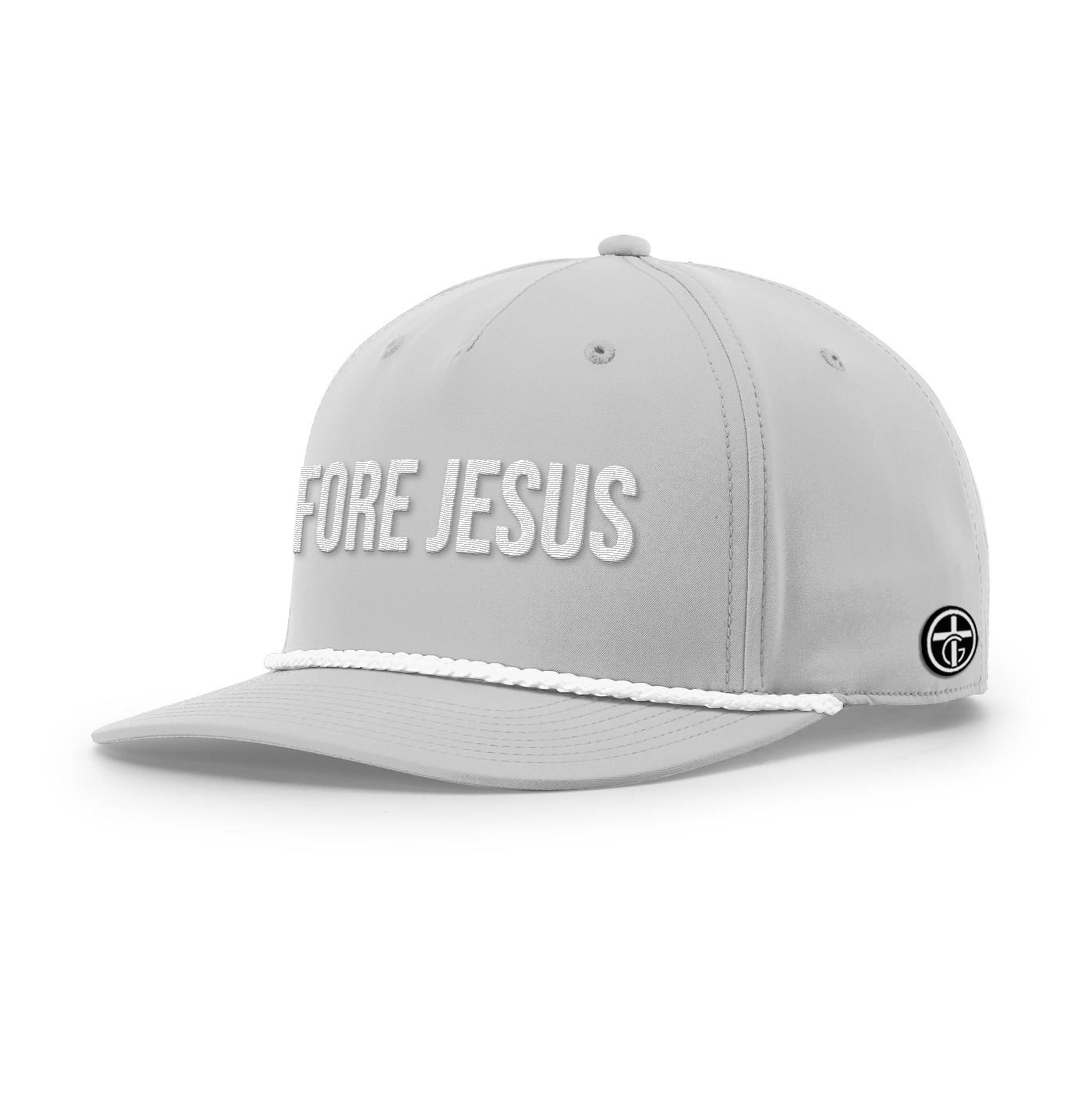 OurTrueGod Customs Hat Five Panel Classic / Light Grey and White / One Size FORE JESUS Rope Hats