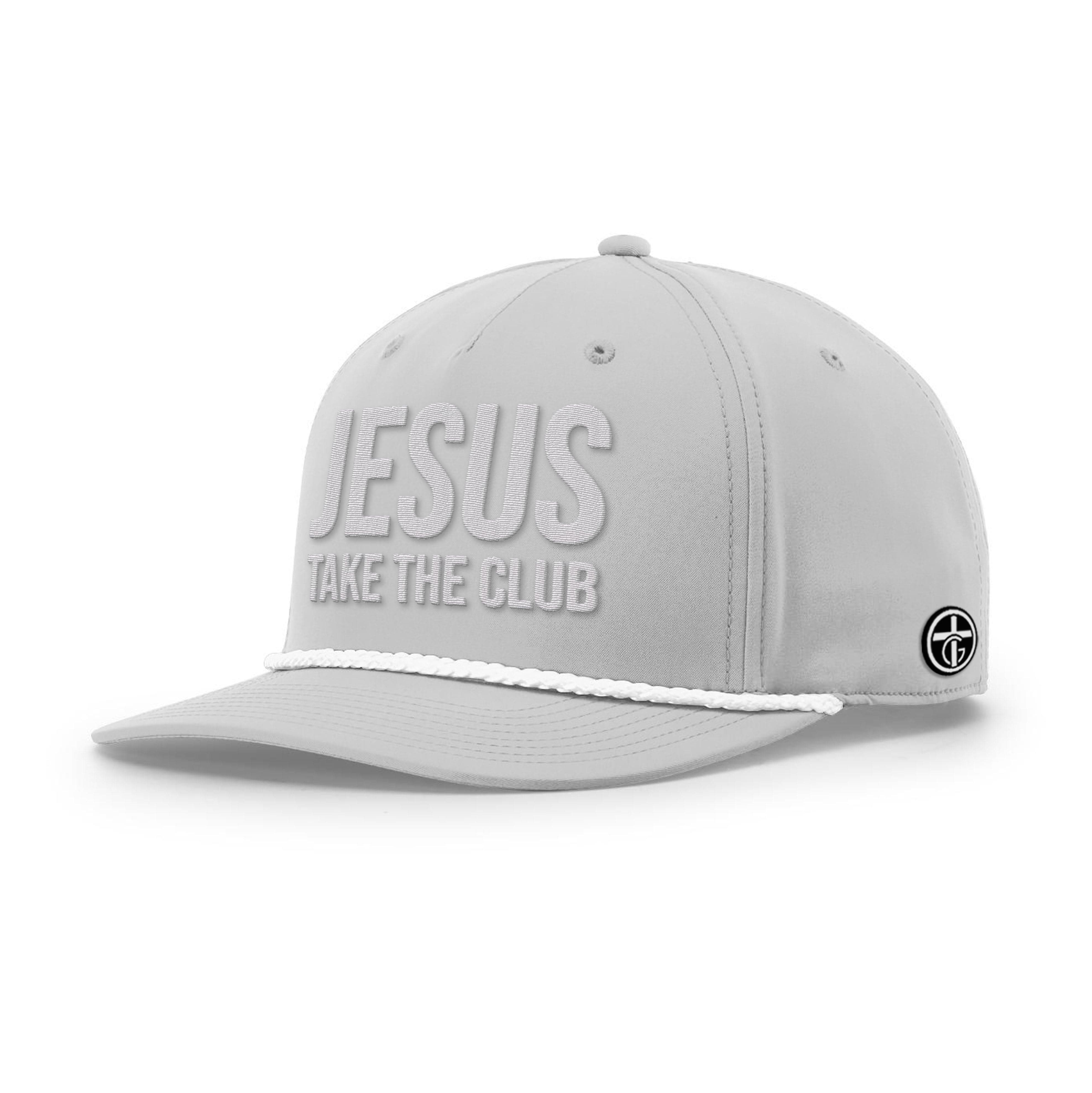 OurTrueGod Customs Hat Five Panel Classic / Light Grey and White / One Size Jesus Take the Club Rope Hats