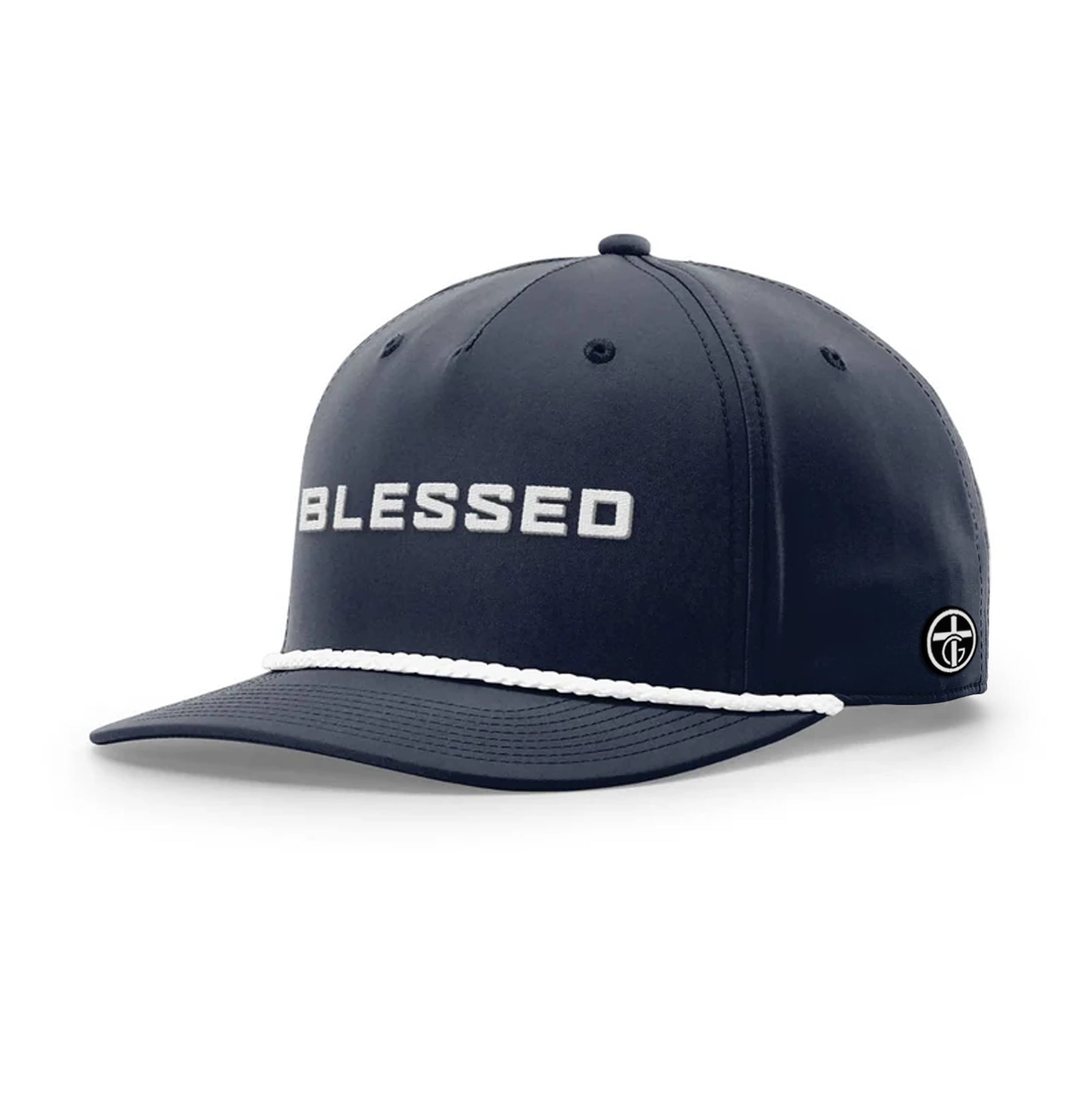 OurTrueGod Customs Hat Five Panel Classic / Navy and White / One Size BLESSED Rope Hats