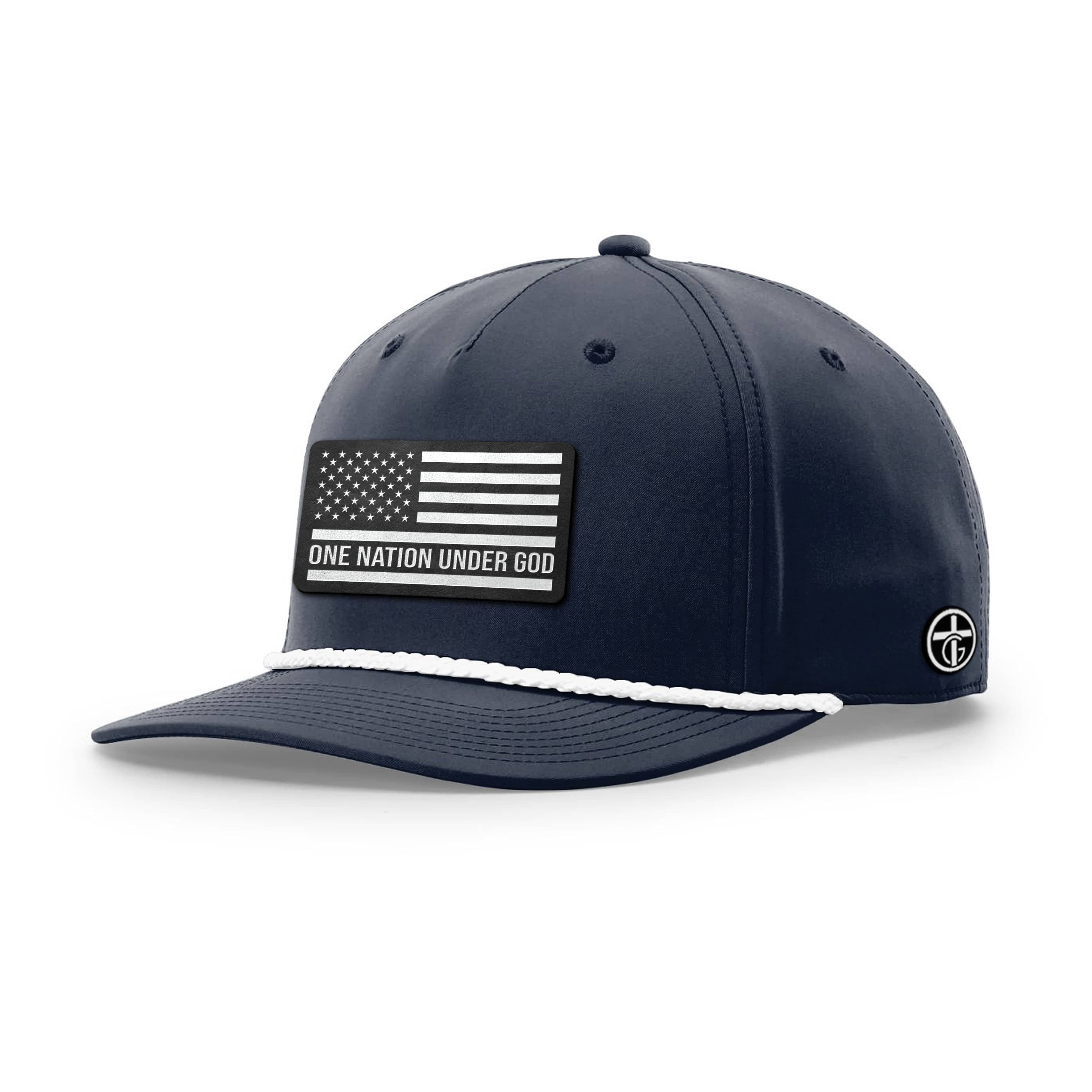 OurTrueGod Customs Hat Five Panel Classic / Navy and White / One Size One Nation Under God Flag DBD Edition Patch Rope Hats