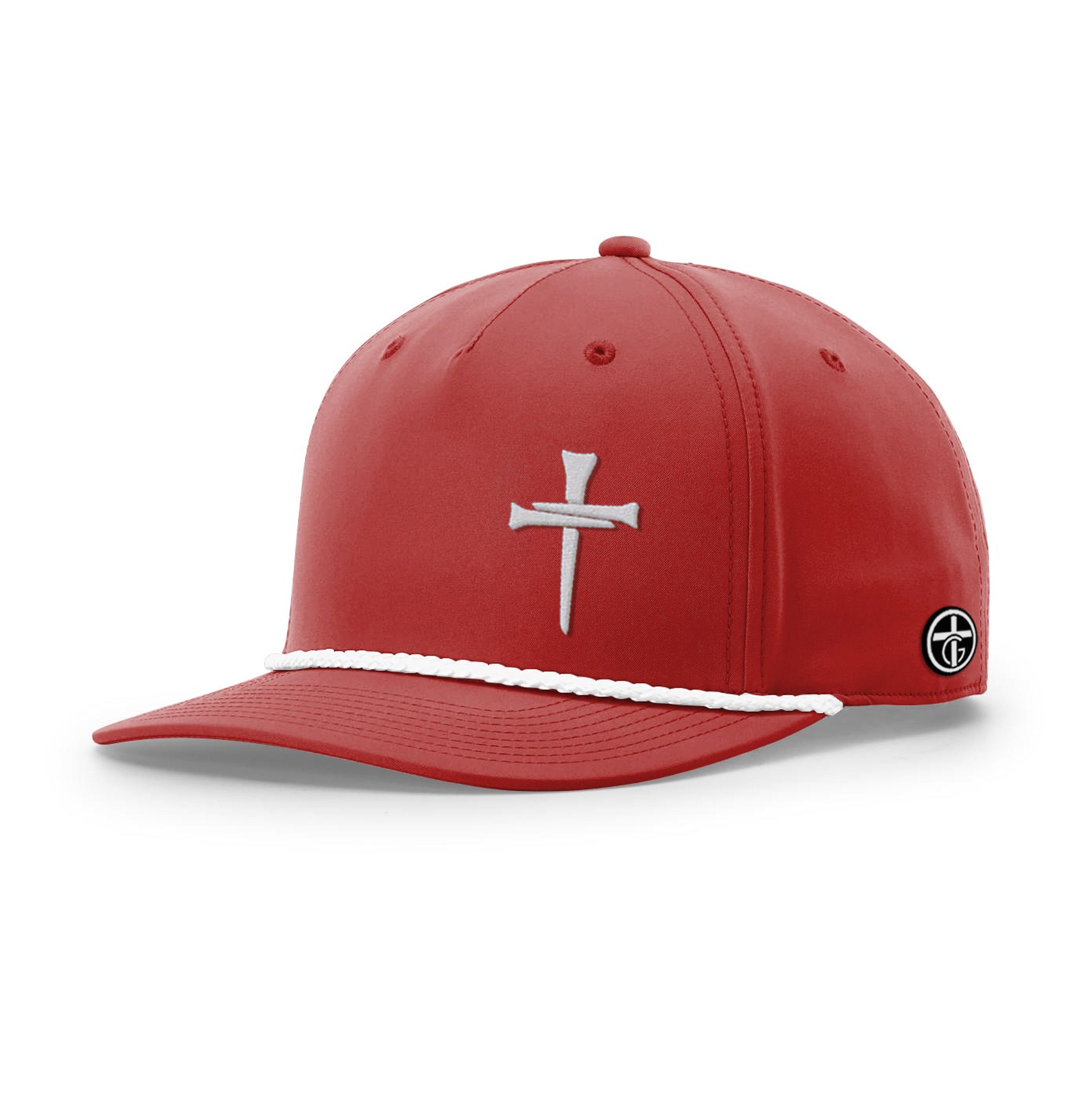 OurTrueGod Customs Hat Five Panel Classic / Red and White / One Size 3 Tee Cross Lower Left Rope Hats