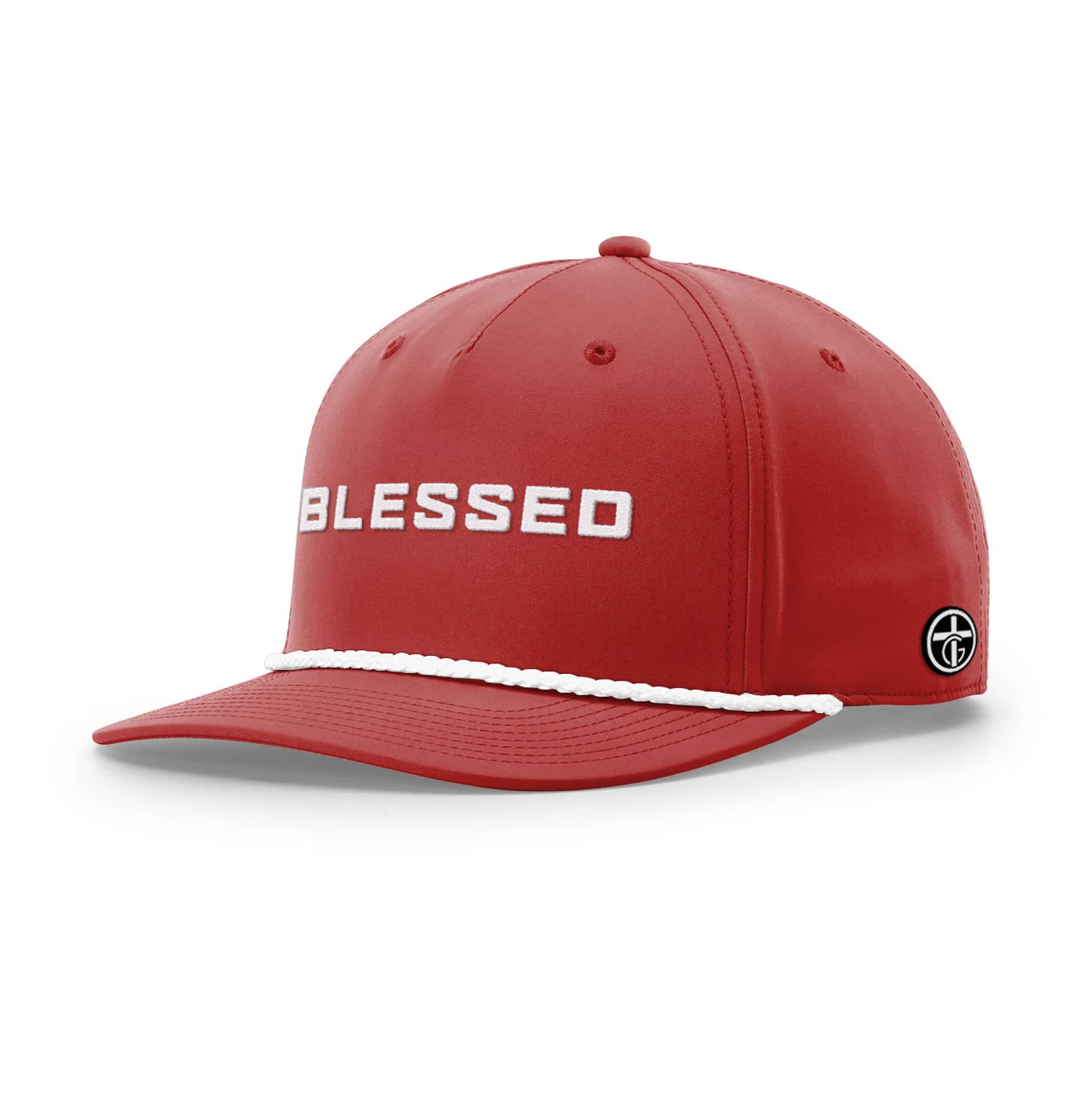 OurTrueGod Customs Hat Five Panel Classic / Red and White / One Size BLESSED Rope Hats