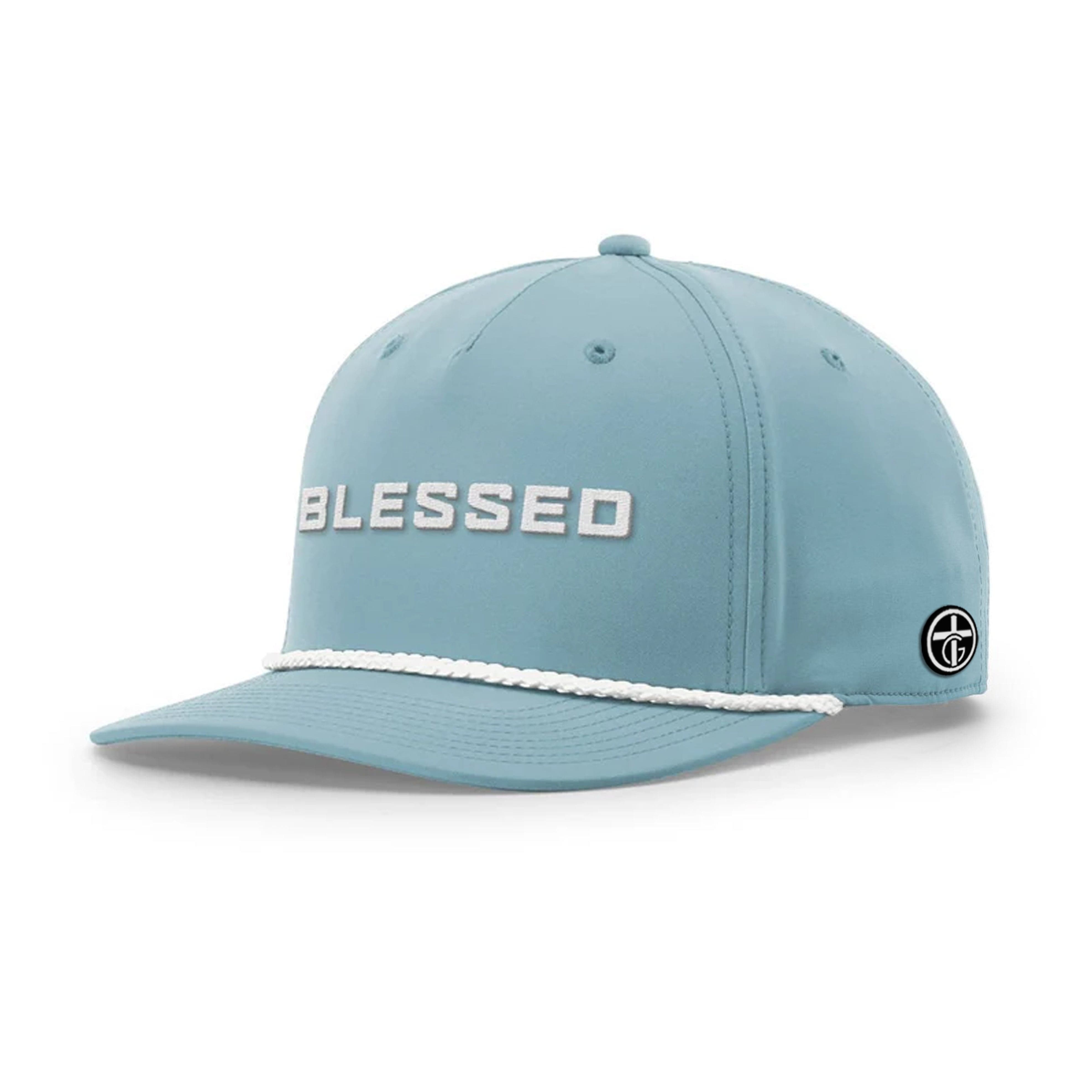 OurTrueGod Customs Hat Five Panel Classic / Smoke Blue and White / One Size BLESSED Rope Hats