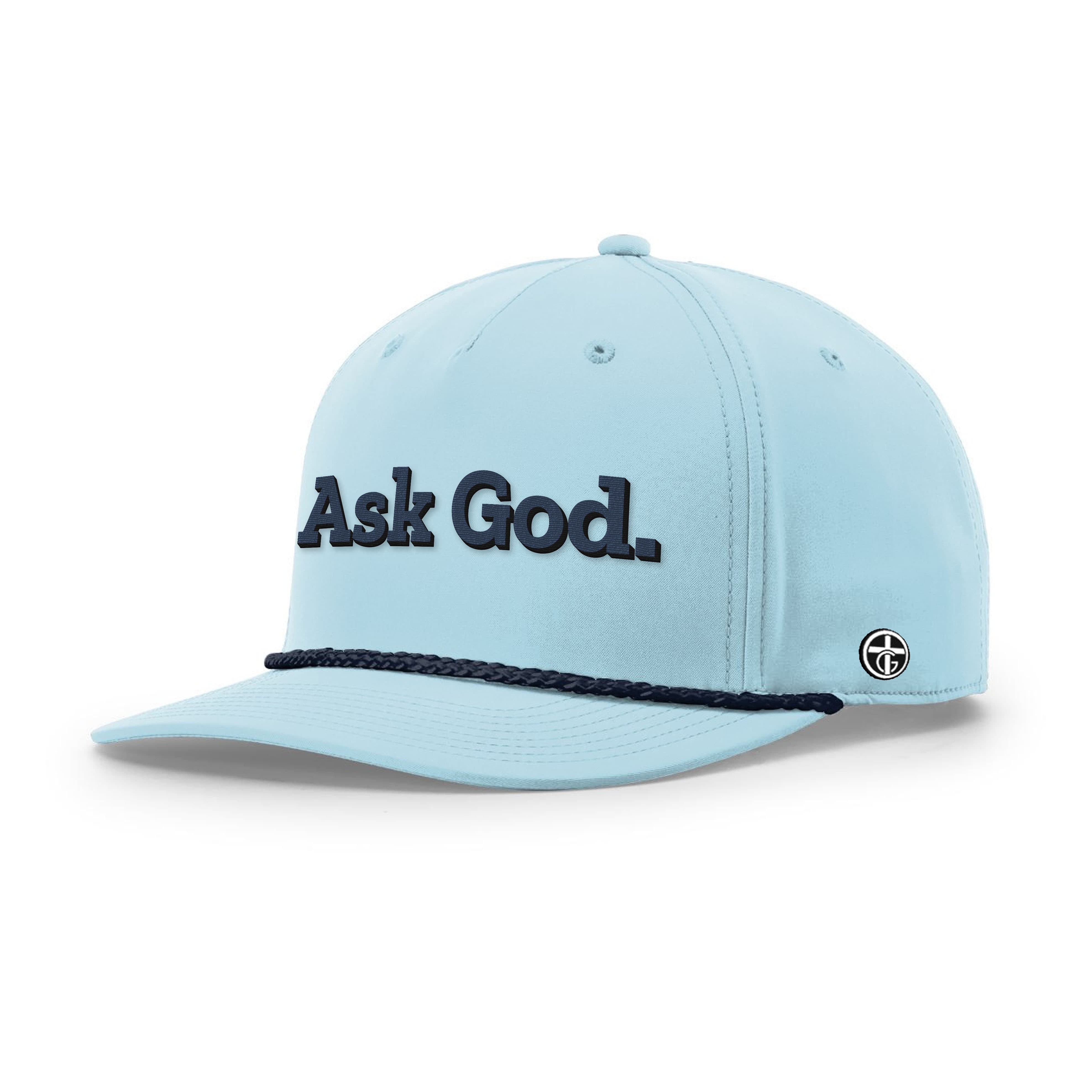OurTrueGod Customs Hat Five Panel Classic / Soft Blue and Navy / One Size Ask God. Rope Hats