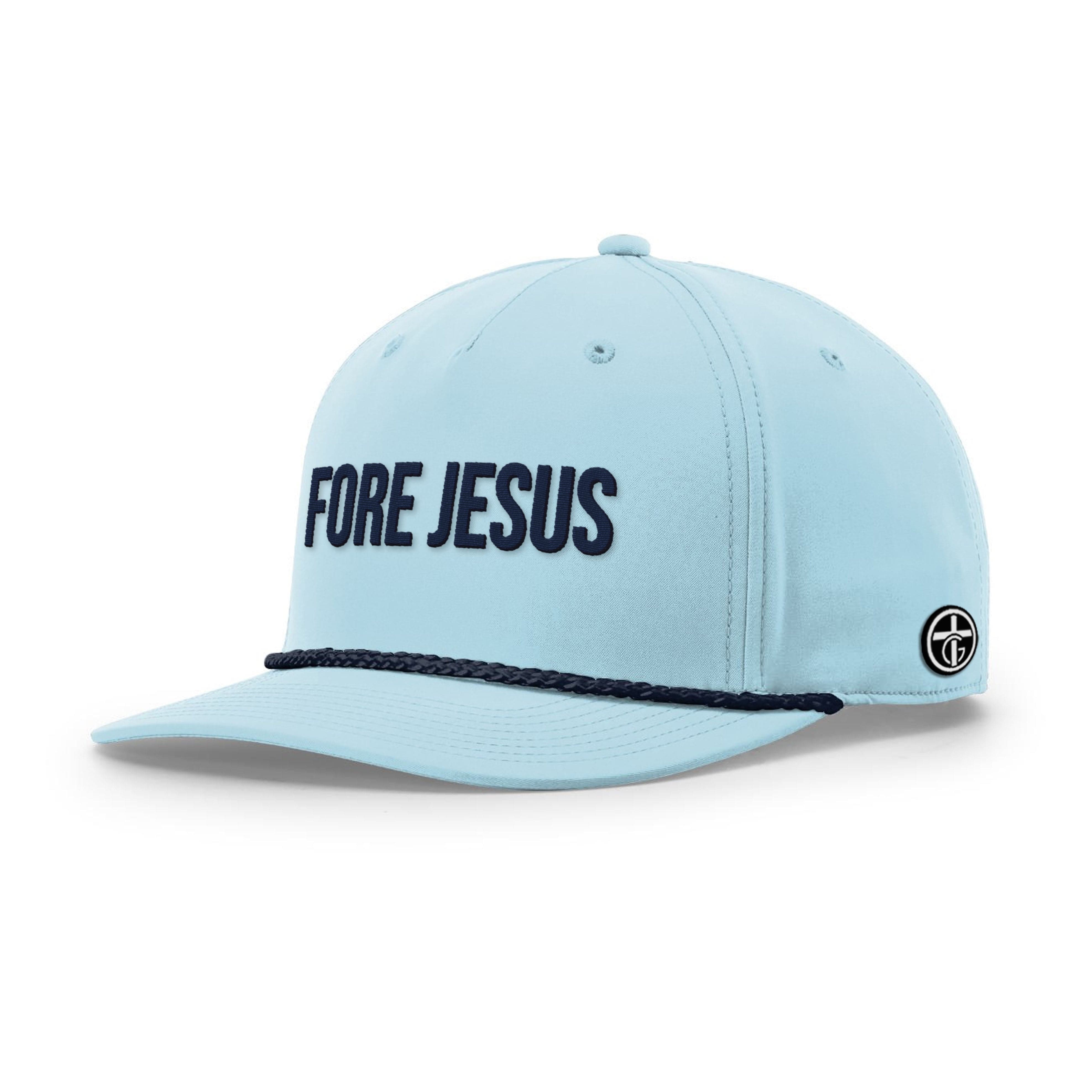 OurTrueGod Customs Hat Five Panel Classic / Soft Blue and Navy / One Size FORE JESUS Rope Hats