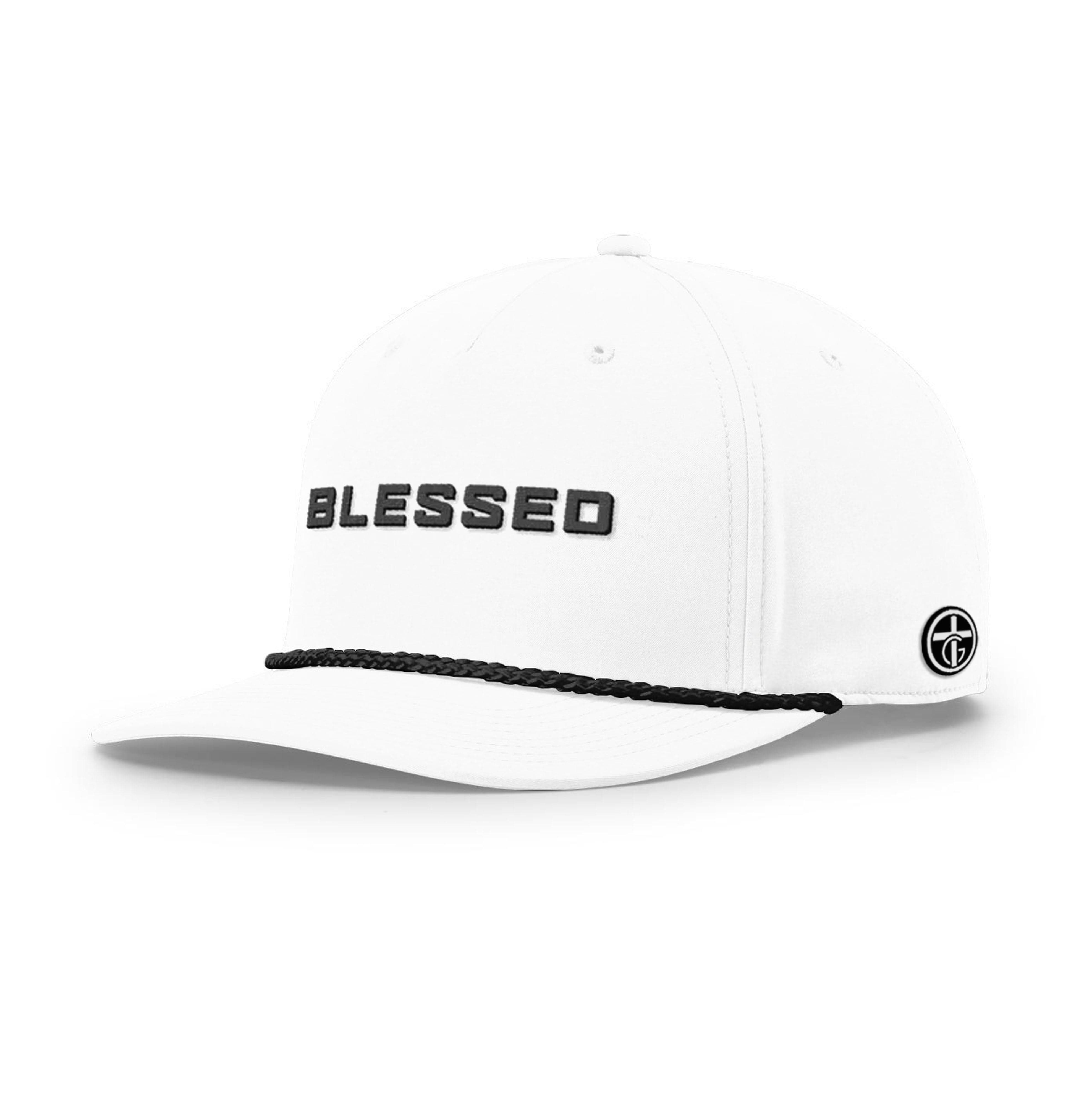 OurTrueGod Customs Hat Five Panel Classic / White and Black / One Size BLESSED Rope Hats