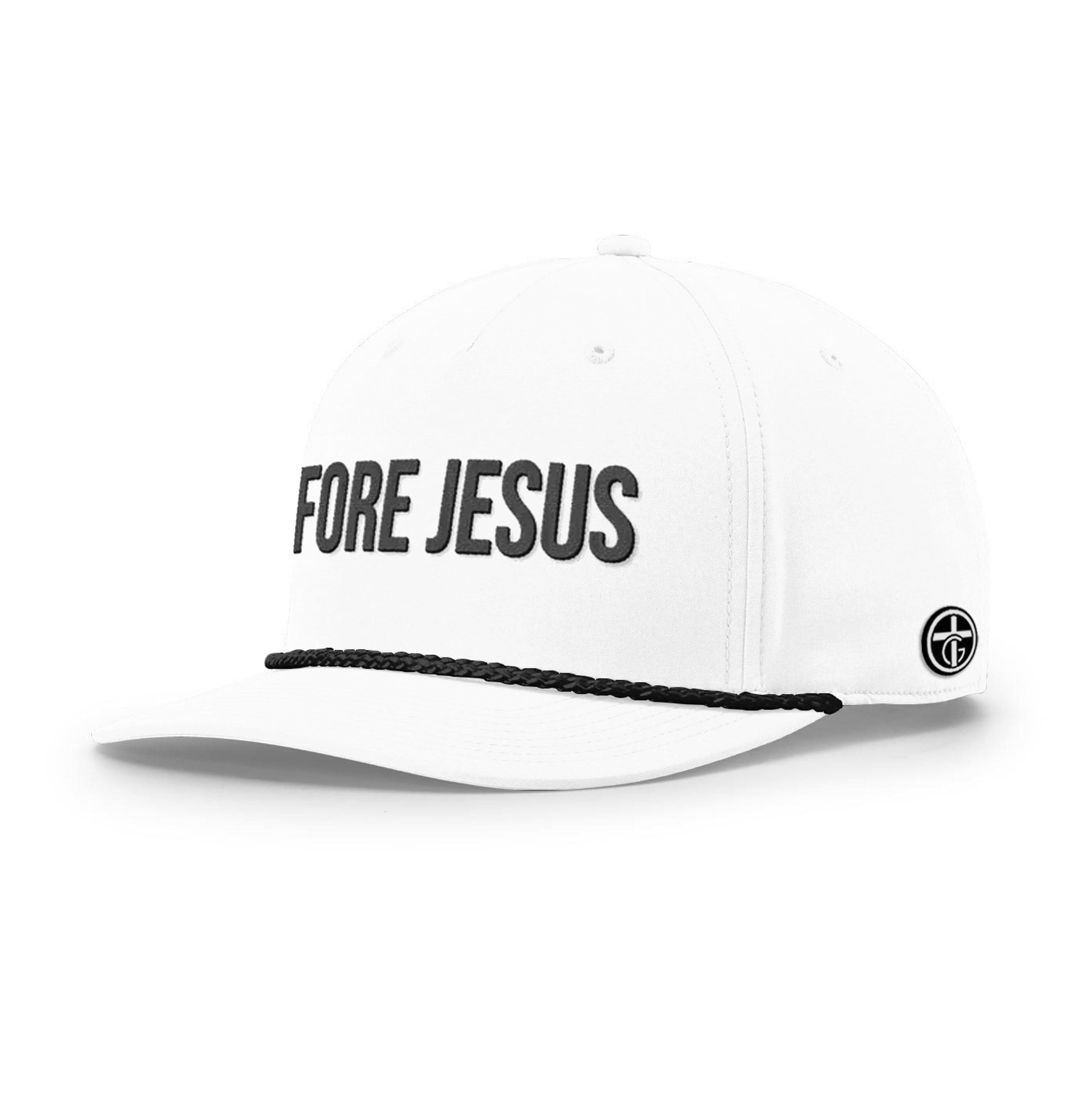 OurTrueGod Customs Hat Five Panel Classic / White and Black / One Size FORE JESUS Rope Hats