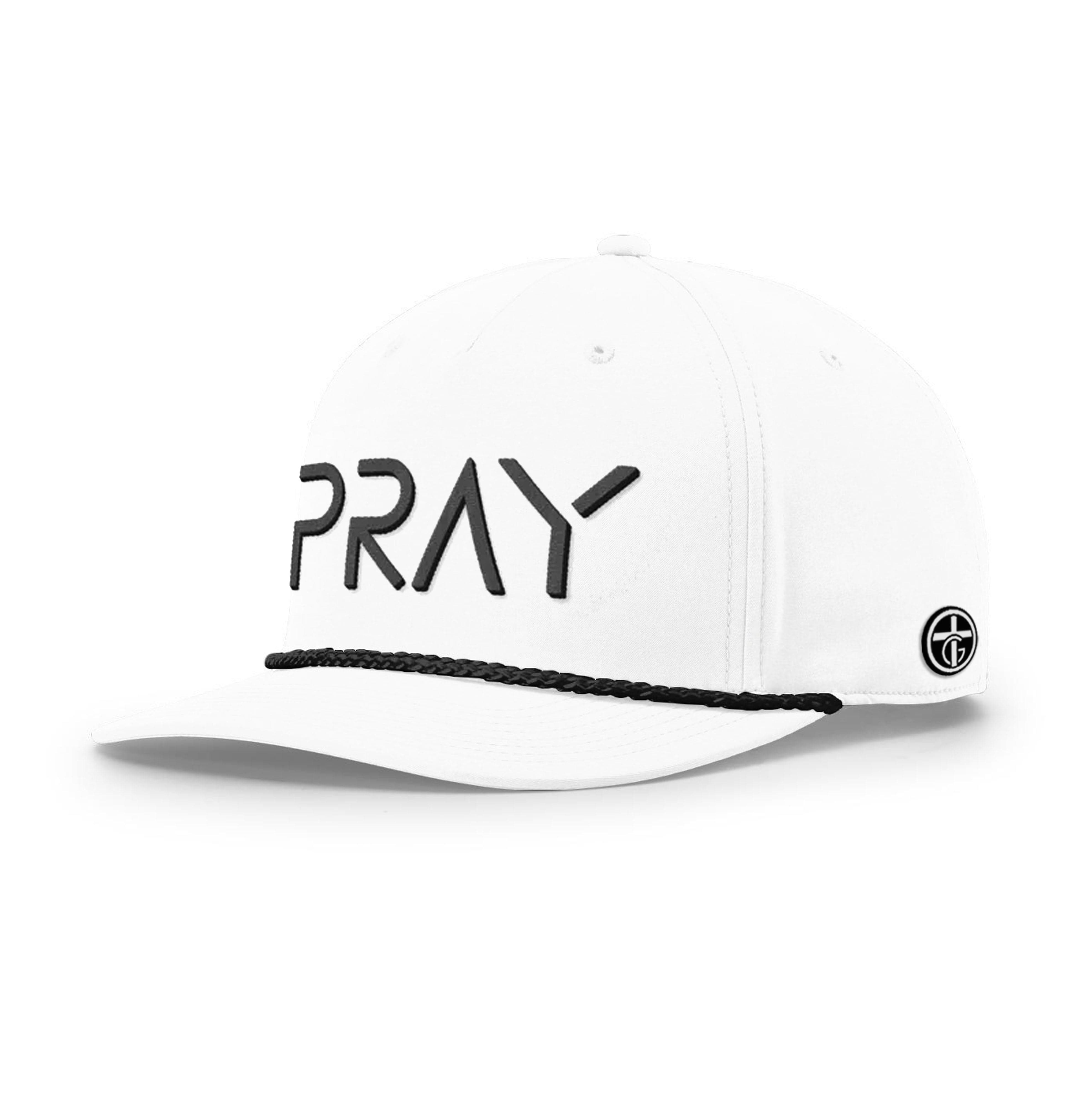 OurTrueGod Customs Hat Five Panel Classic / White and Black / One Size PRAY Rope Hats
