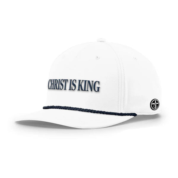 Christ Is King Rope Hat, Five Panel Classic in White and Navy