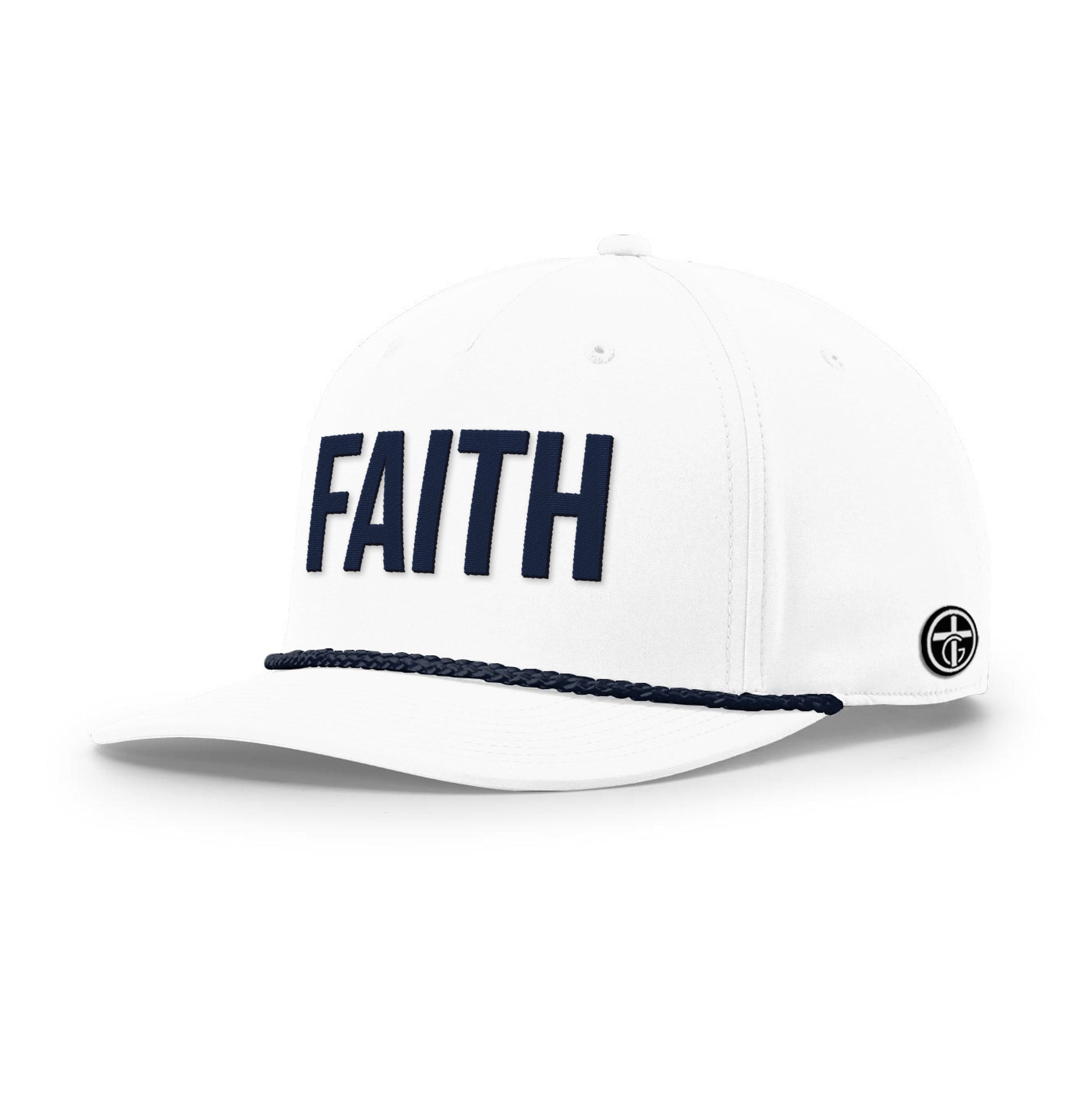 OurTrueGod Customs Hat Five Panel Classic / White and Navy / One Size FAITH Rope Hats