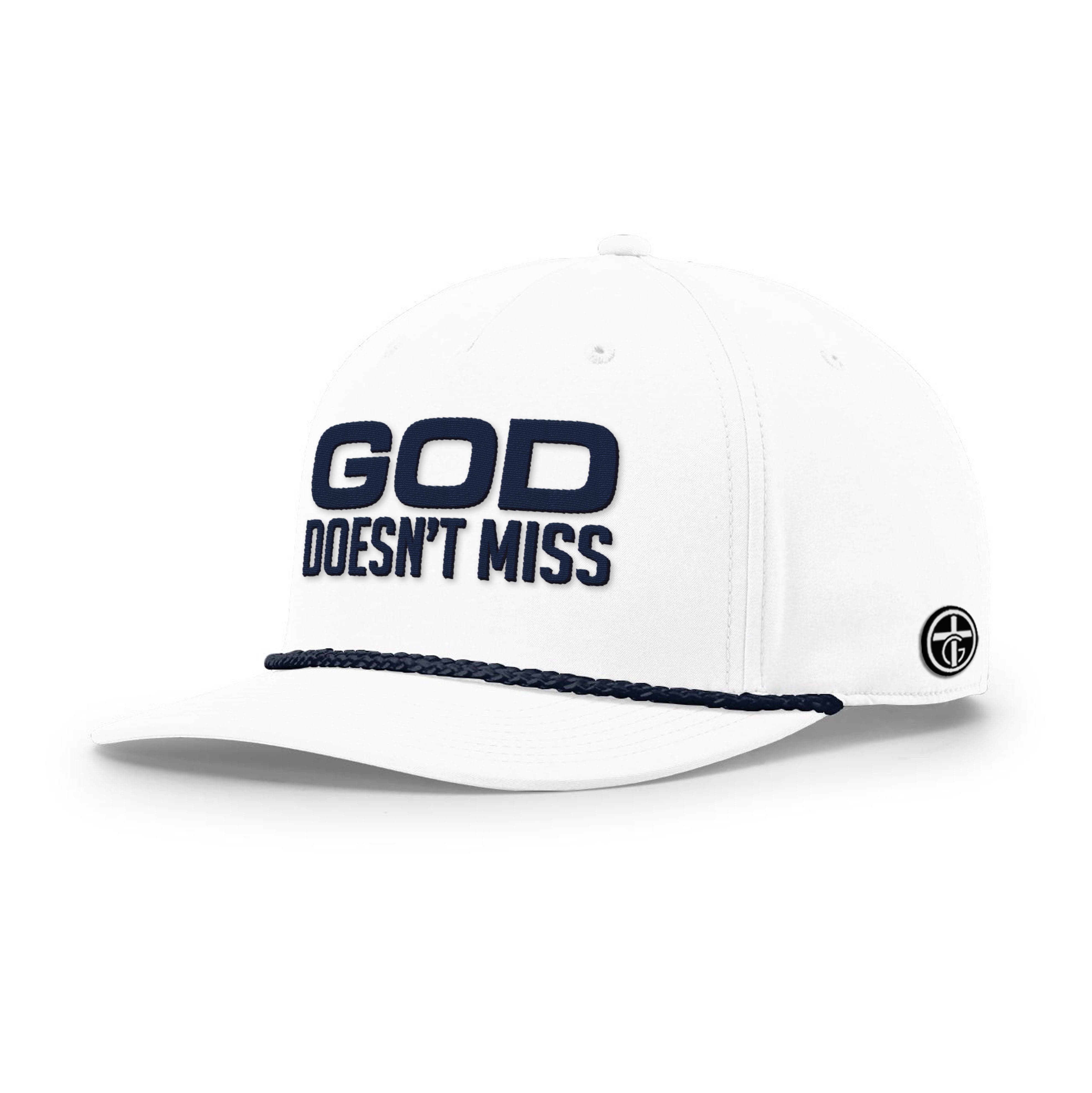 OurTrueGod Customs Hat Five Panel Classic / White and Navy / One Size God Doesn't Miss Rope Hats