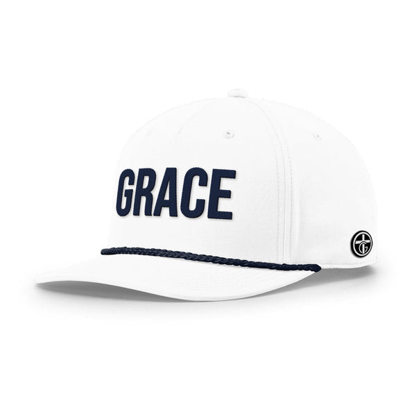 GRACE Rope Hat, Five Panel Classic in White and Navy
