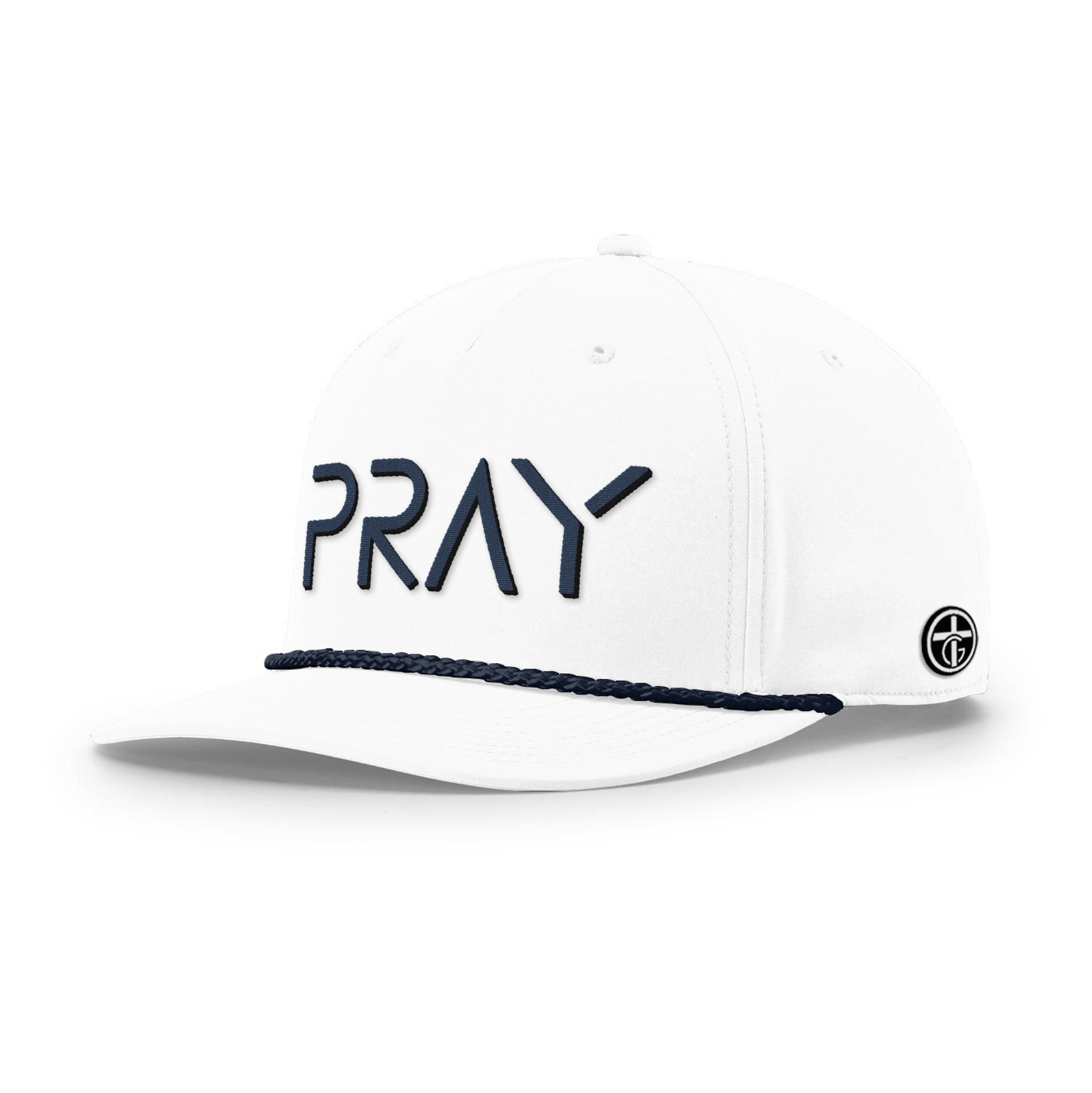 OurTrueGod Customs Hat Five Panel Classic / White and Navy / One Size PRAY Rope Hats
