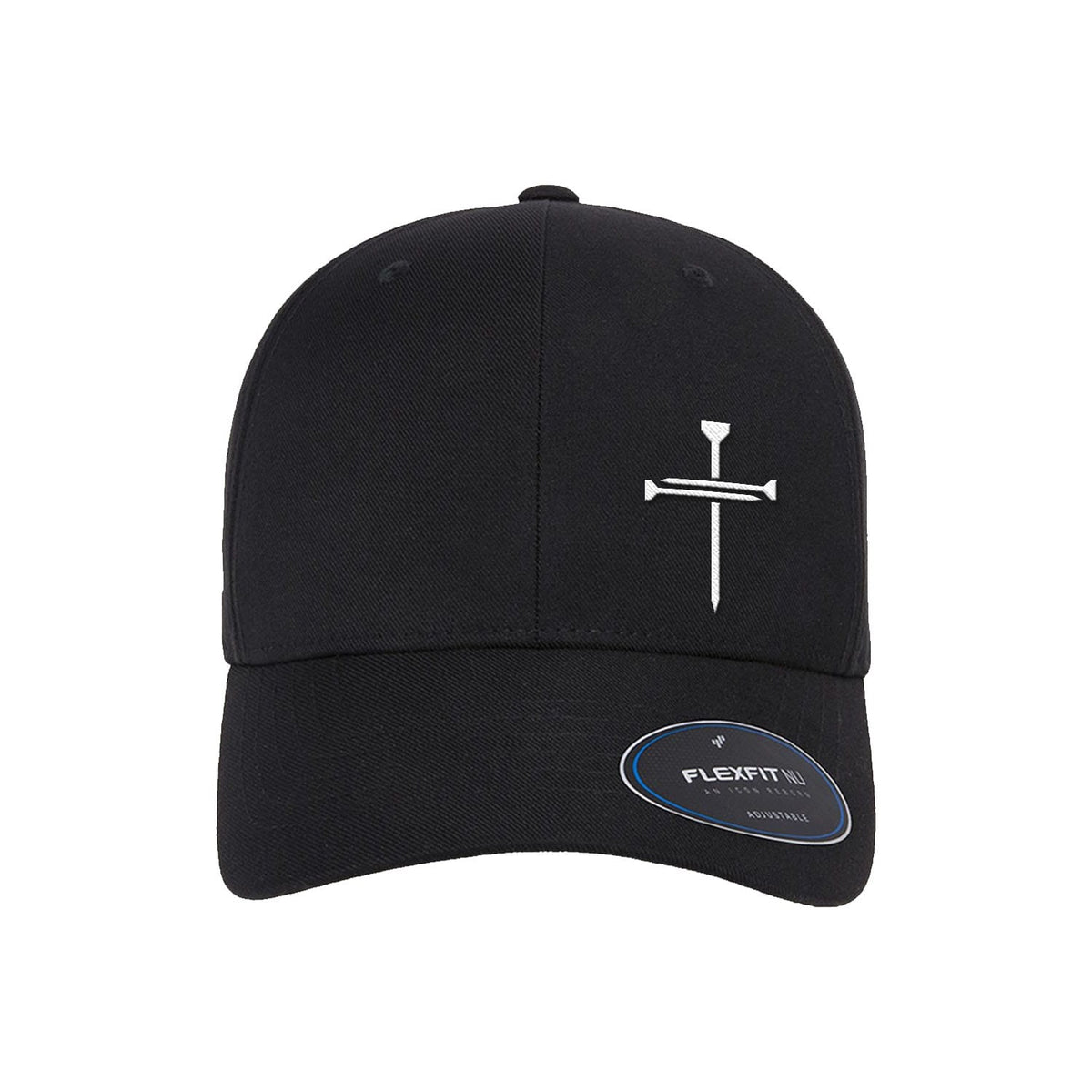 OurTrueGod Customs Hat Flexfit Adjustable Cap / Black / One Size Nail Cross Lower Left Premium Flexfit Hats