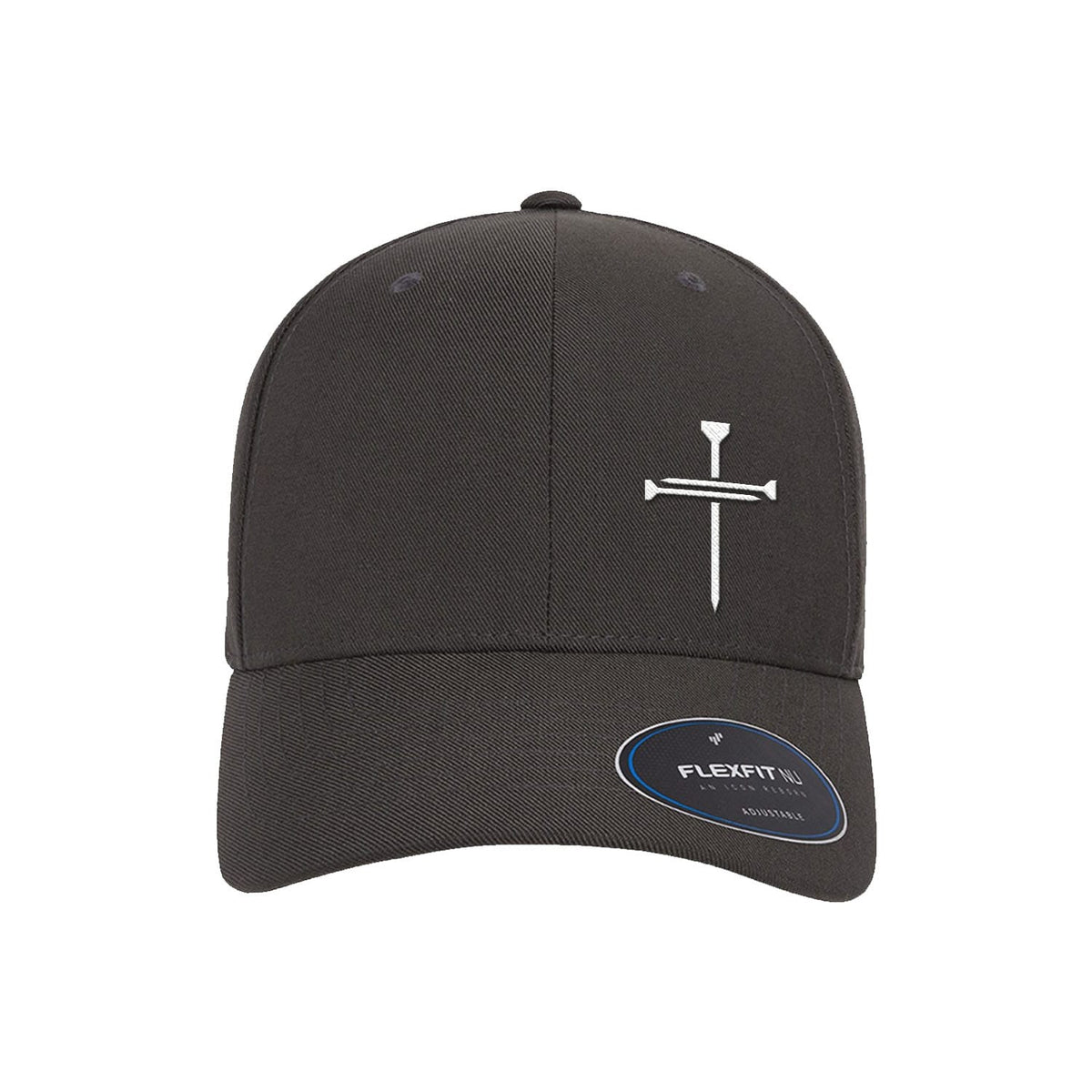 OurTrueGod Customs Hat Flexfit Adjustable Cap / Dark Grey / One Size Nail Cross Lower Left Premium Flexfit Hats