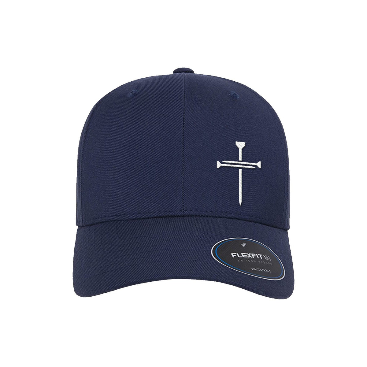 OurTrueGod Customs Hat Flexfit Adjustable Cap / Navy / One Size Nail Cross Lower Left Premium Flexfit Hats