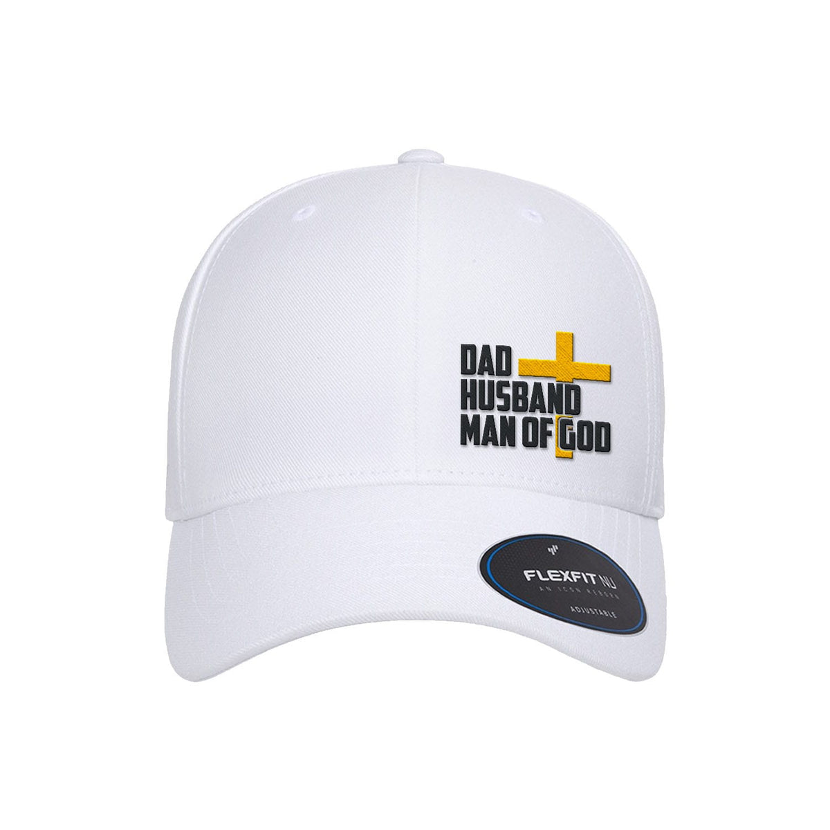 OurTrueGod Customs Hat Flexfit Adjustable Cap / White / One Size Dad, Husband, Man of God Premium Flexfit Hats