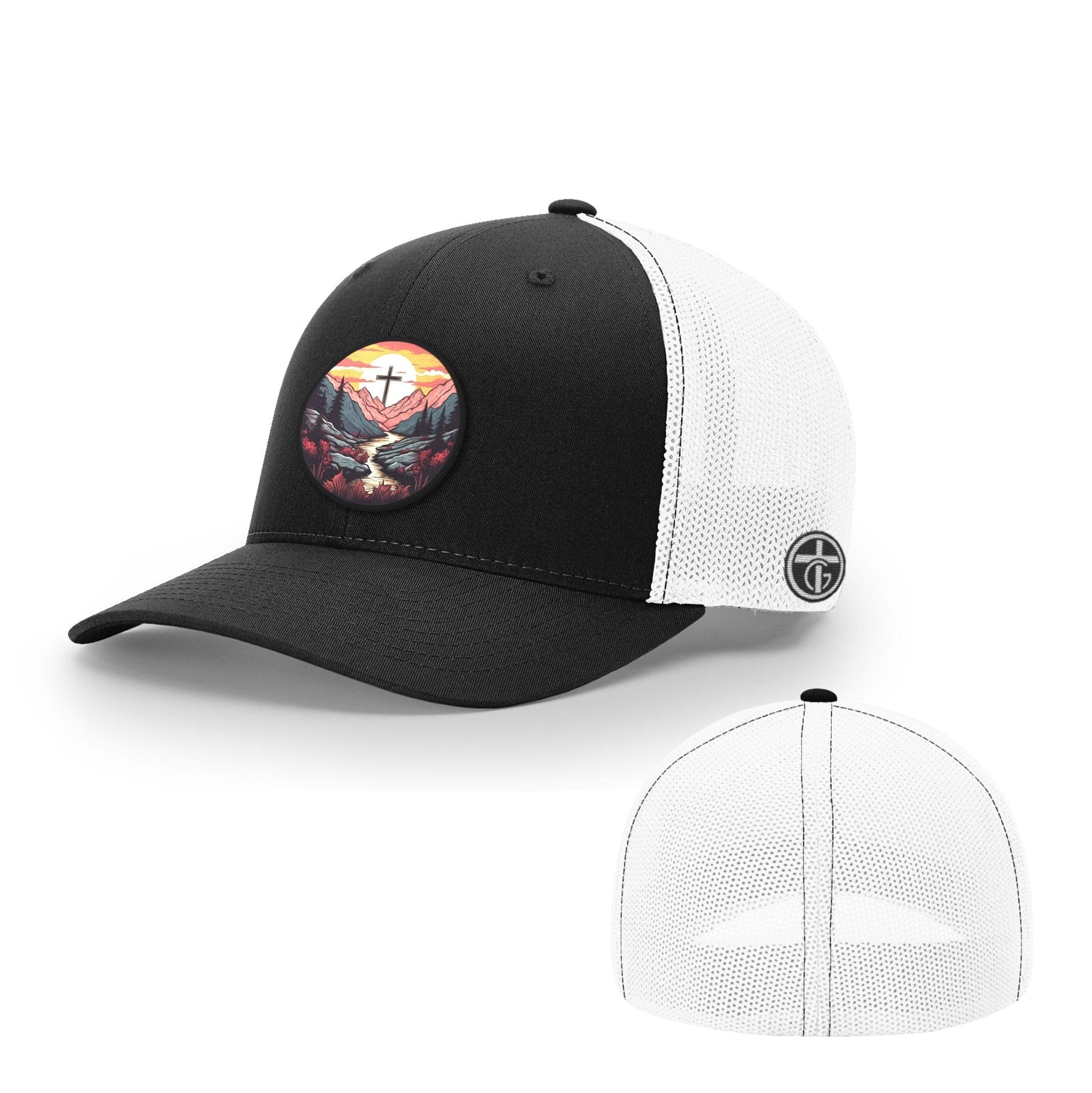 OurTrueGod Customs Hat Flexfit / Black and White / S/M Faith Can Move Mountains v2 Circle Patch Hats
