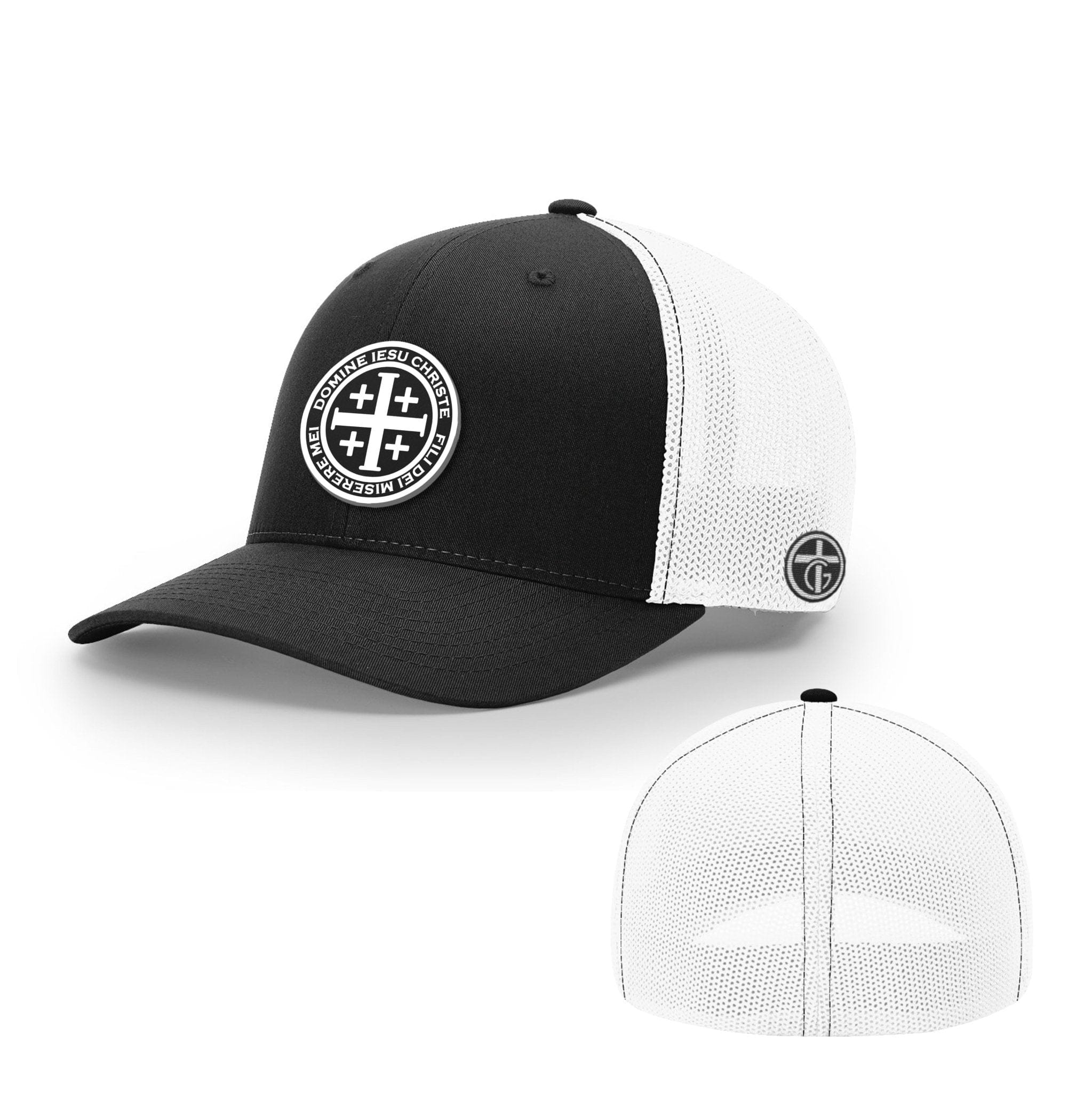 OurTrueGod Customs Hat Flexfit / Black and White / S/M Latin Cross Circle Patch Hats