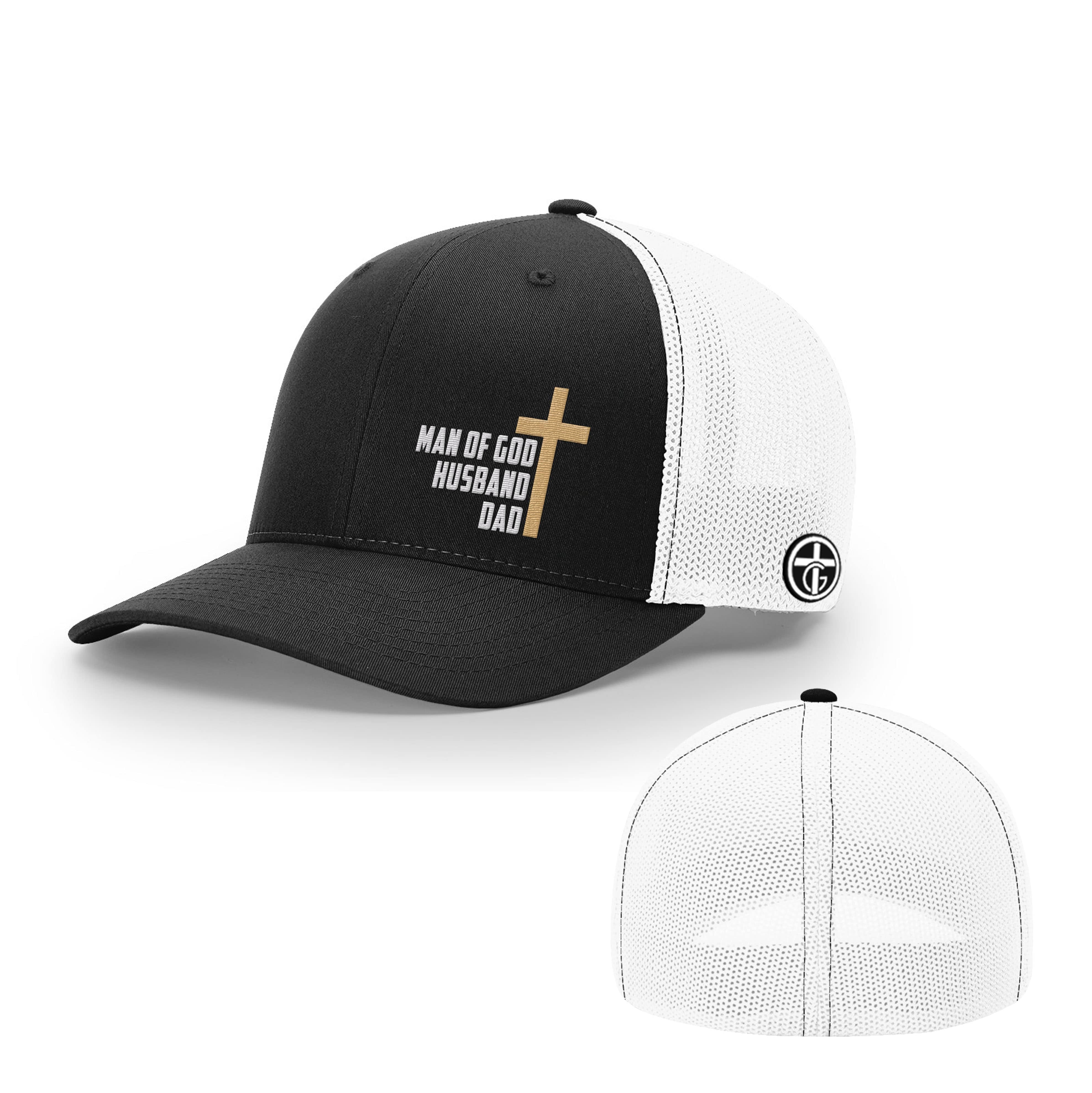 OurTrueGod Customs Hat Flexfit / Black and White / S/M Man Of God, Husband, Dad Hats
