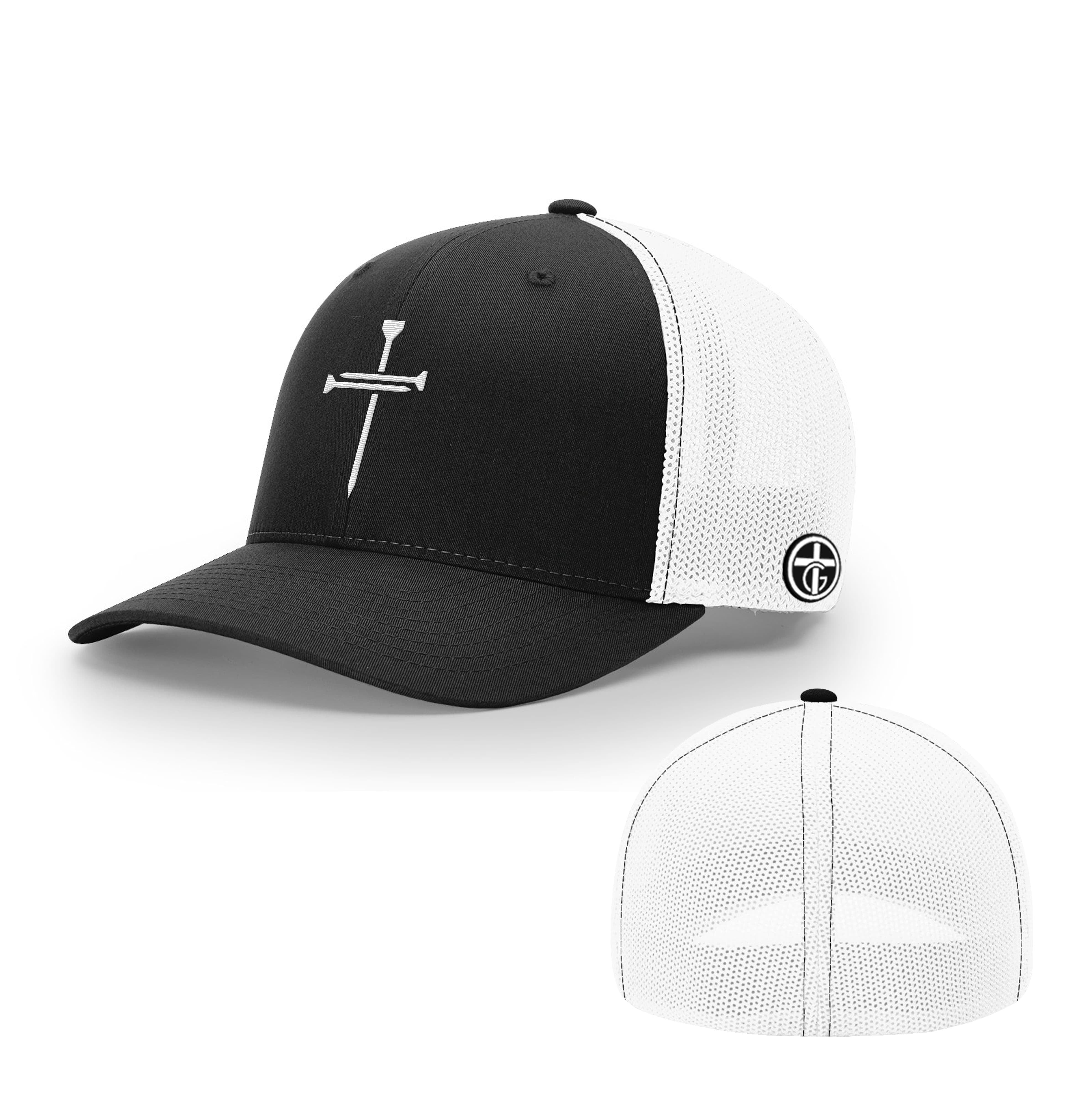 OurTrueGod Customs Hat Flexfit / Black and White / S/M Nail Cross Center Hats