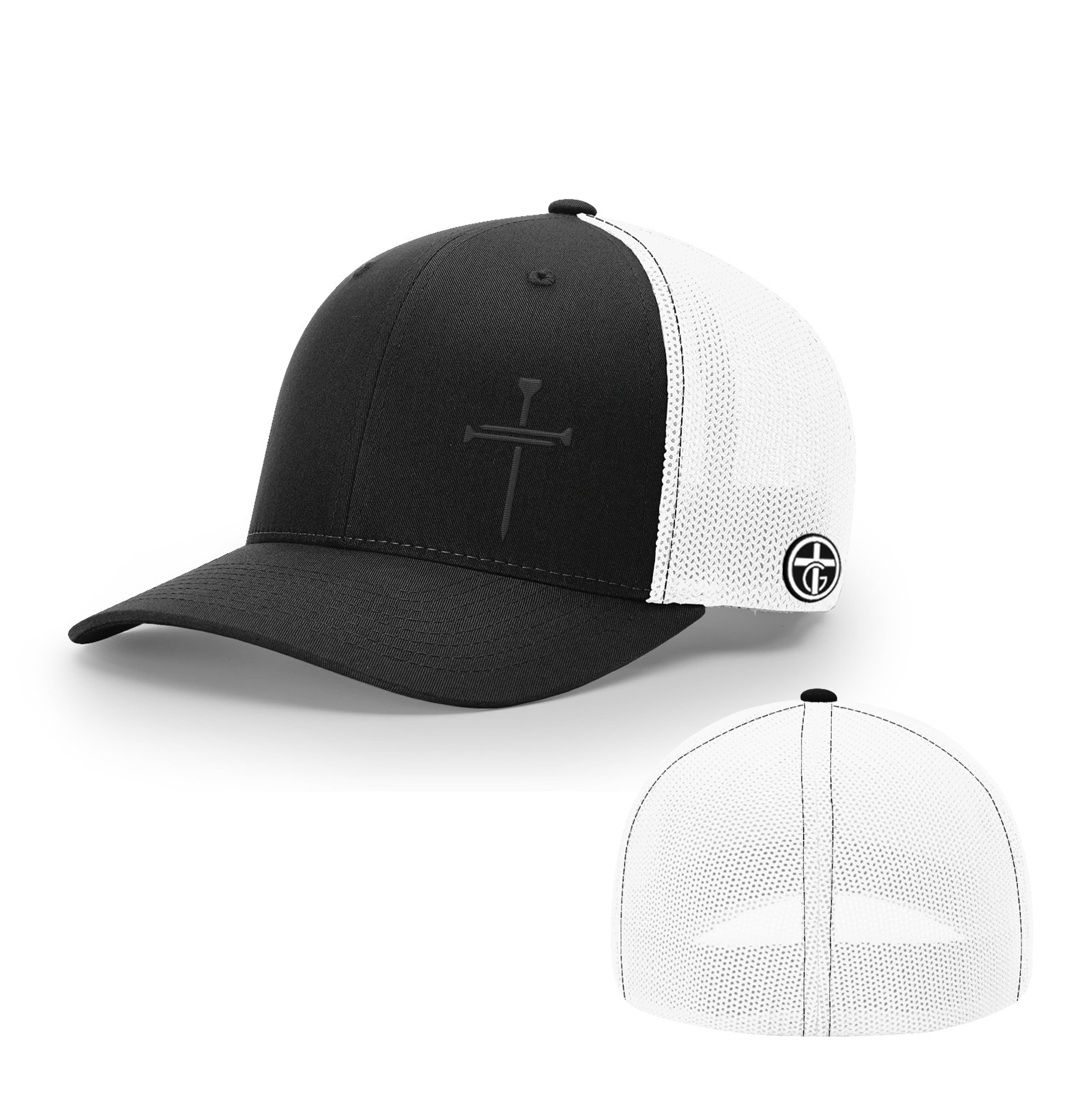 OurTrueGod Customs Hat Flexfit / Black and White / S/M Nail Cross Lower Left Blackout Version Hats