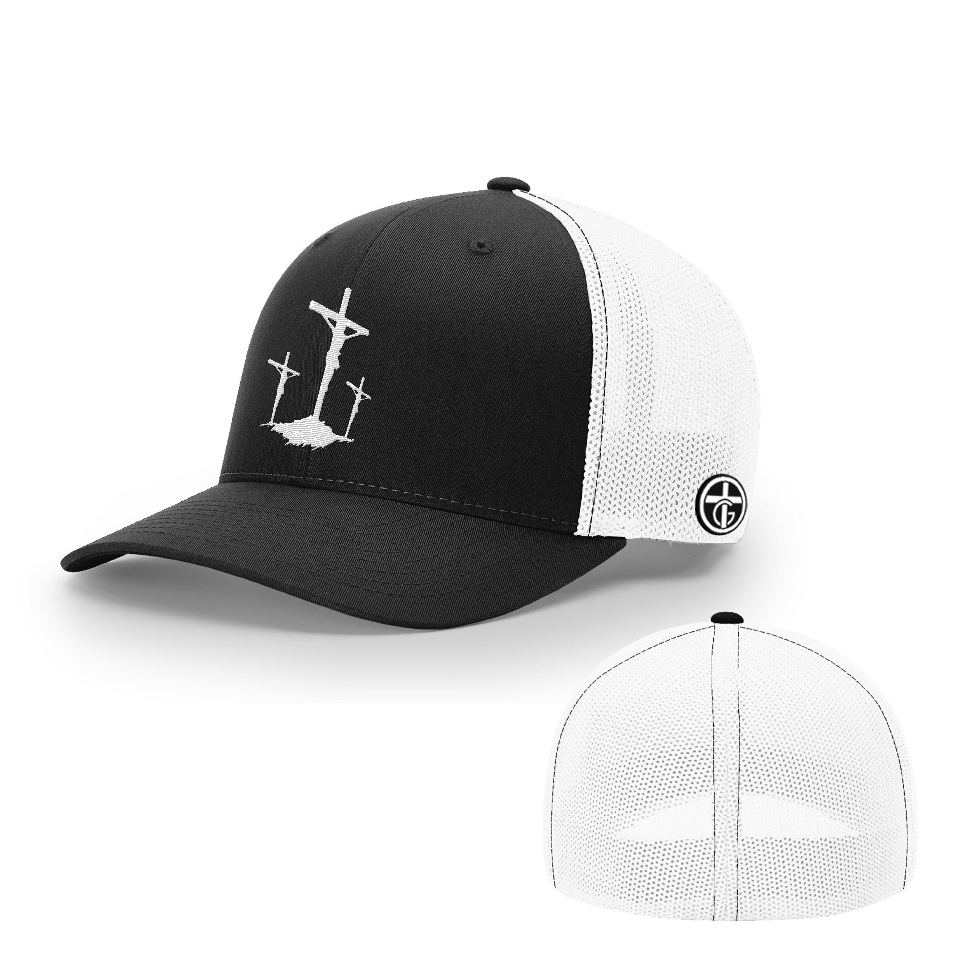 OurTrueGod Customs Hat Flexfit / Black and White / S/M Three Crosses Hats
