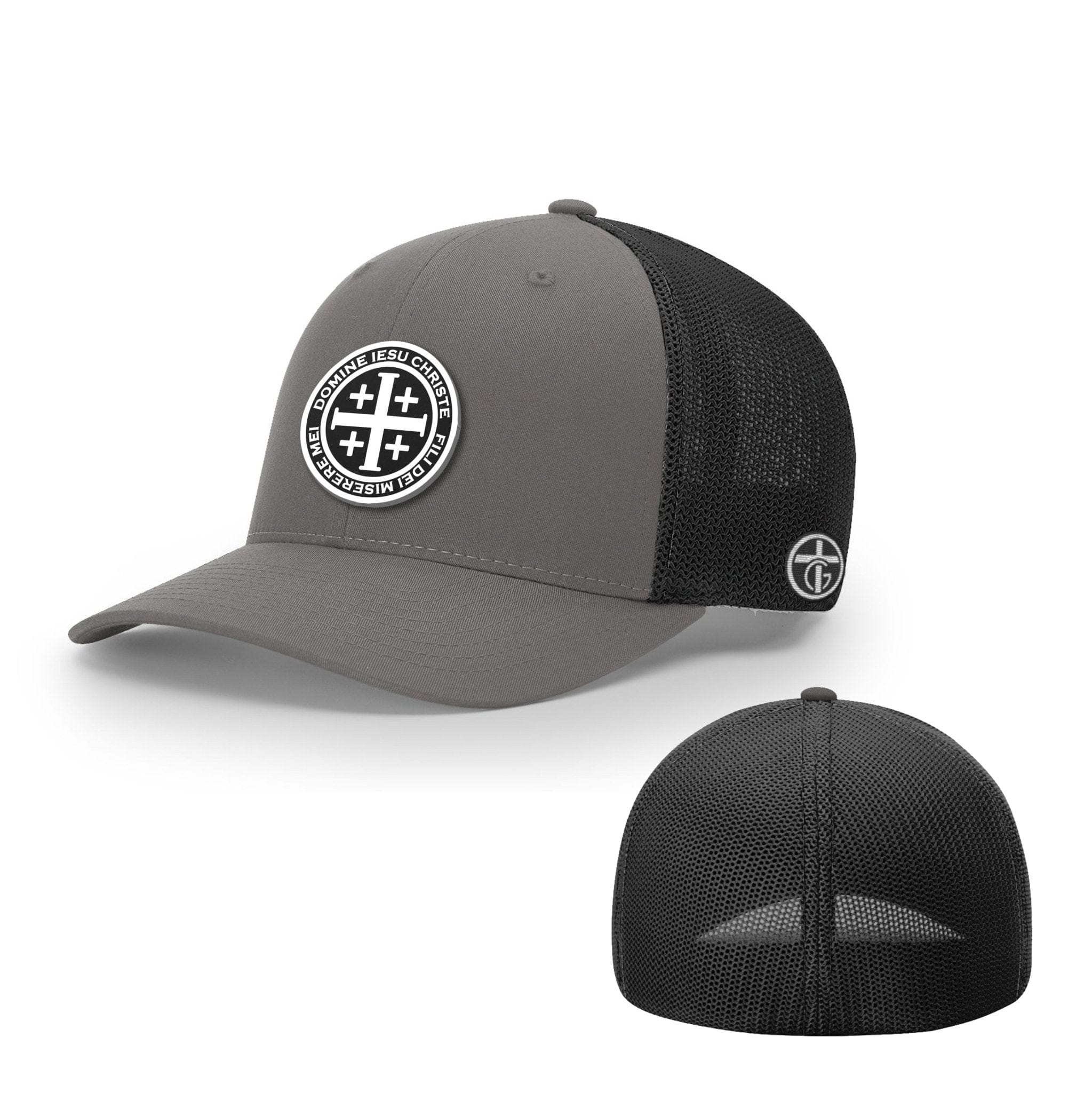 OurTrueGod Customs Hat Flexfit / Charcoal and Black / S/M Latin Cross Circle Patch Hats