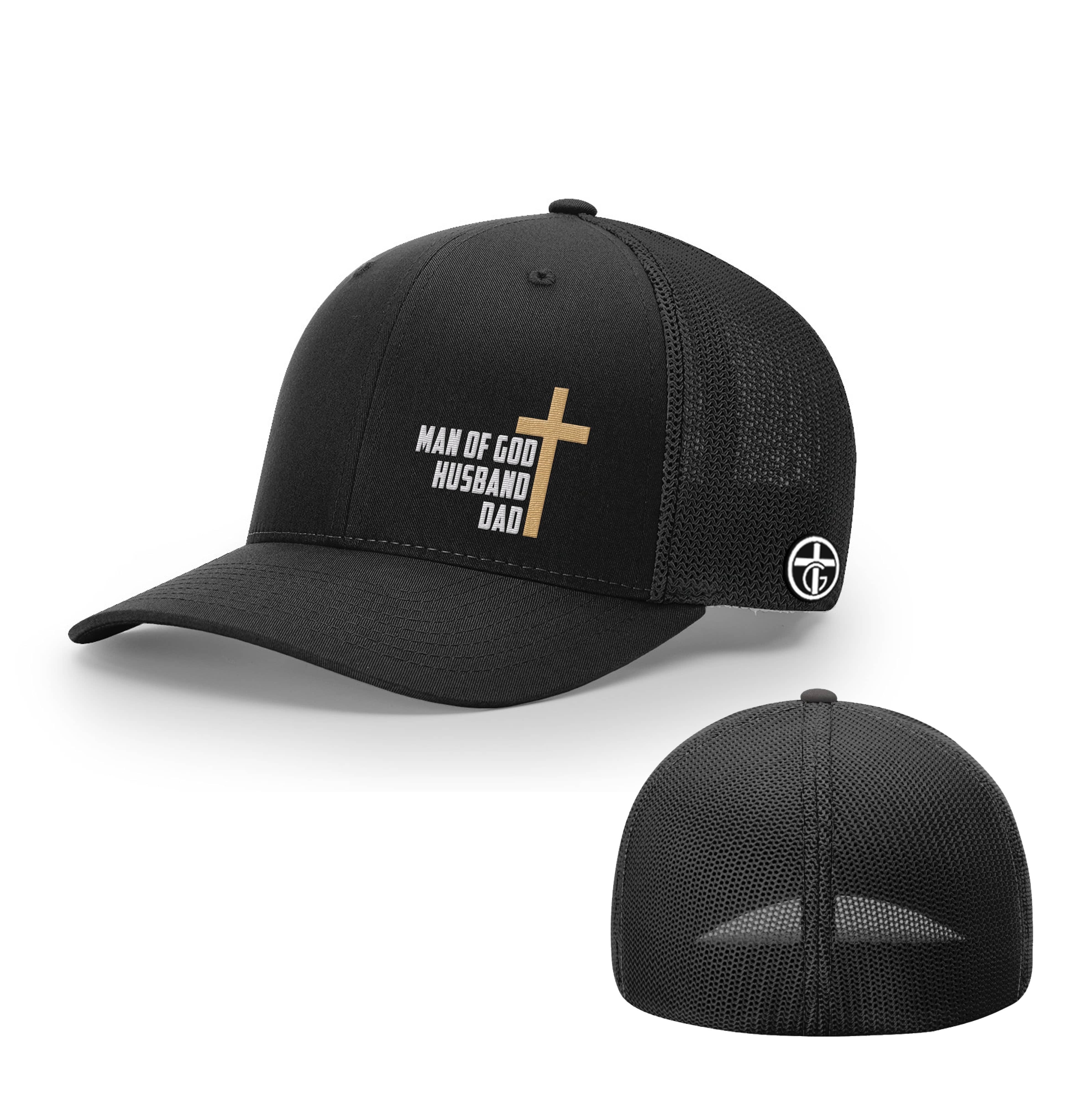 OurTrueGod Customs Hat Flexfit / Full Black / S/M Man Of God, Husband, Dad Hats