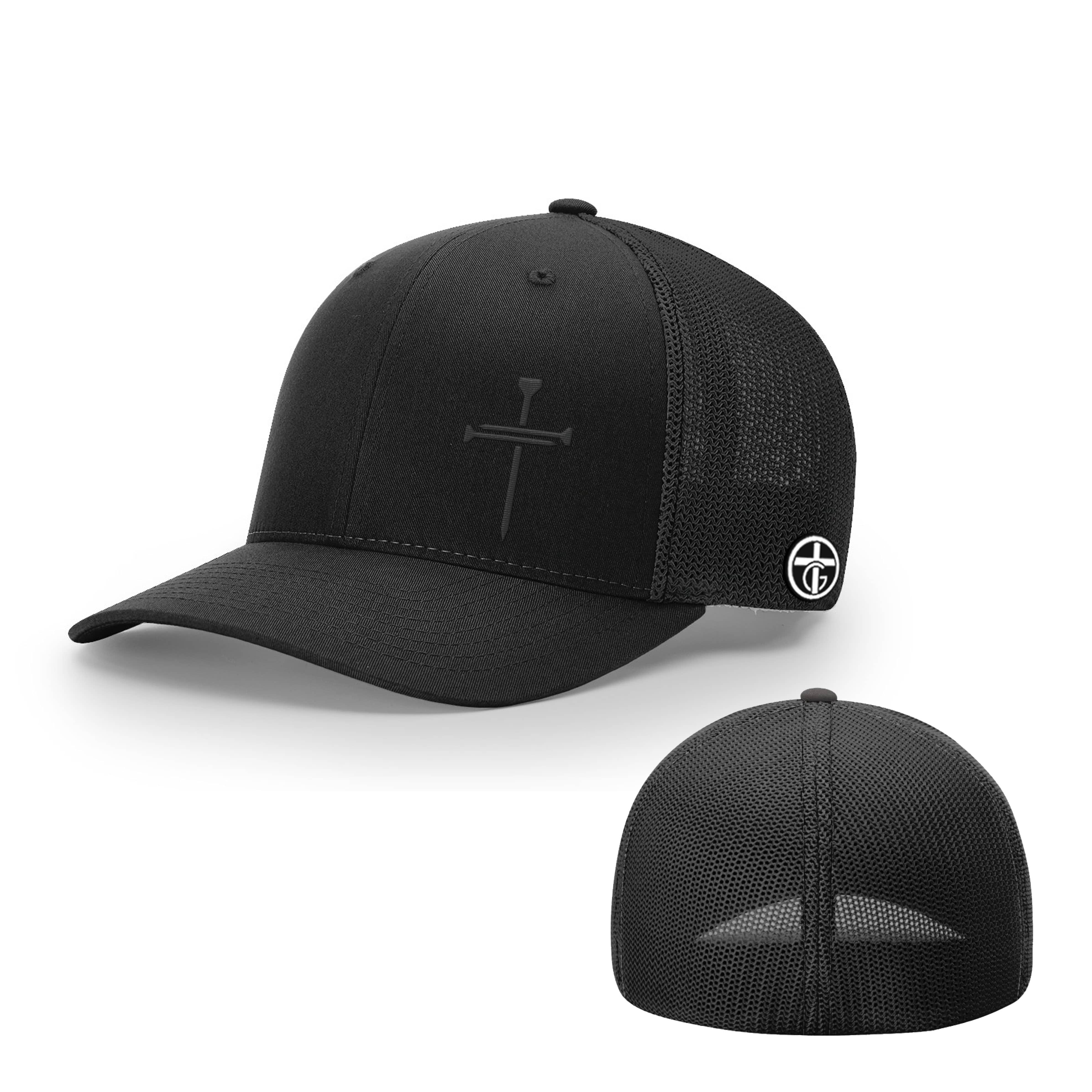 OurTrueGod Customs Hat Flexfit / Full Black / S/M Nail Cross Lower Left Blackout Version Hats