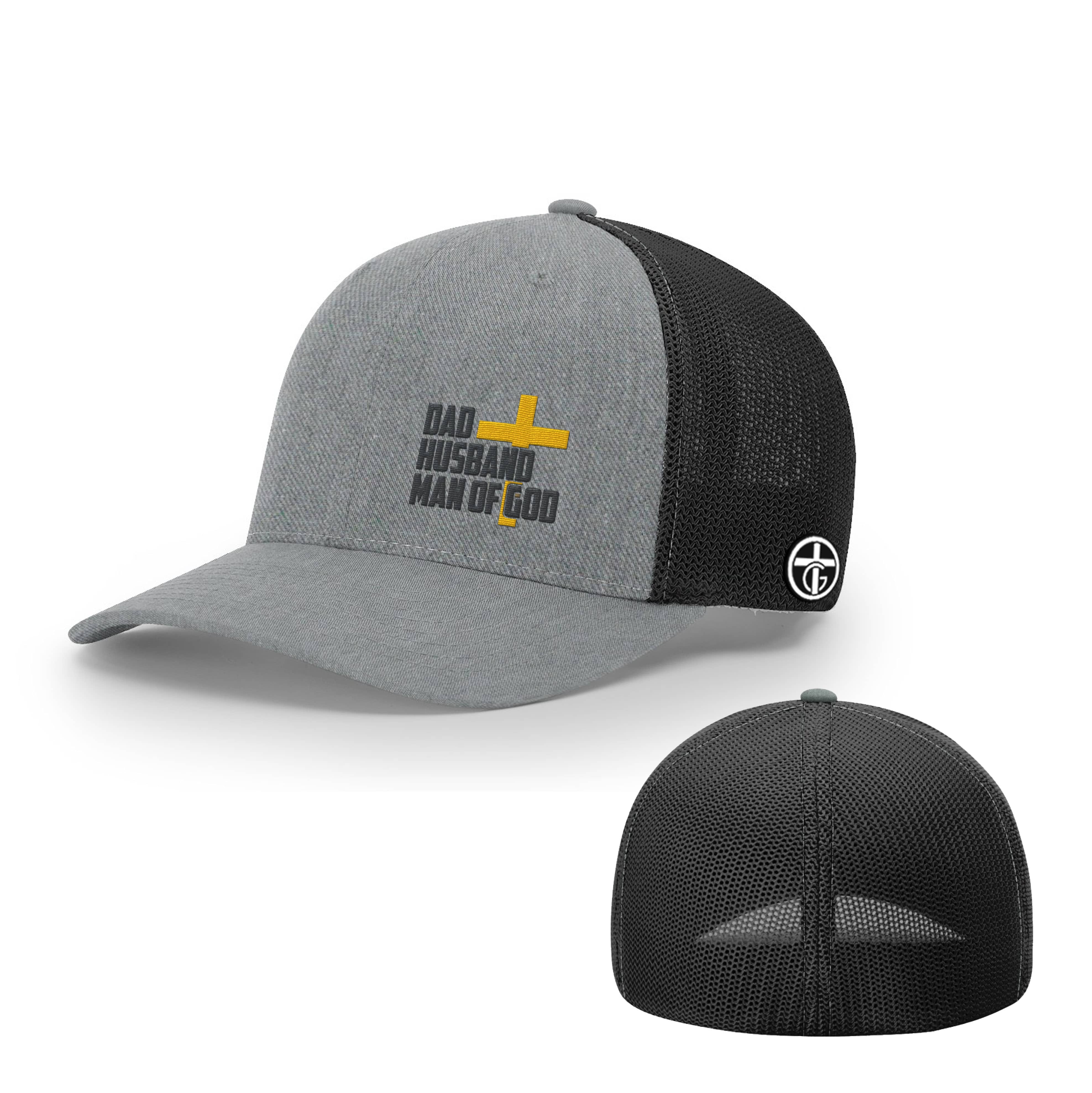OurTrueGod Customs Hat Flexfit / Heather and Black / S/M Dad, Husband, Man of God Hats