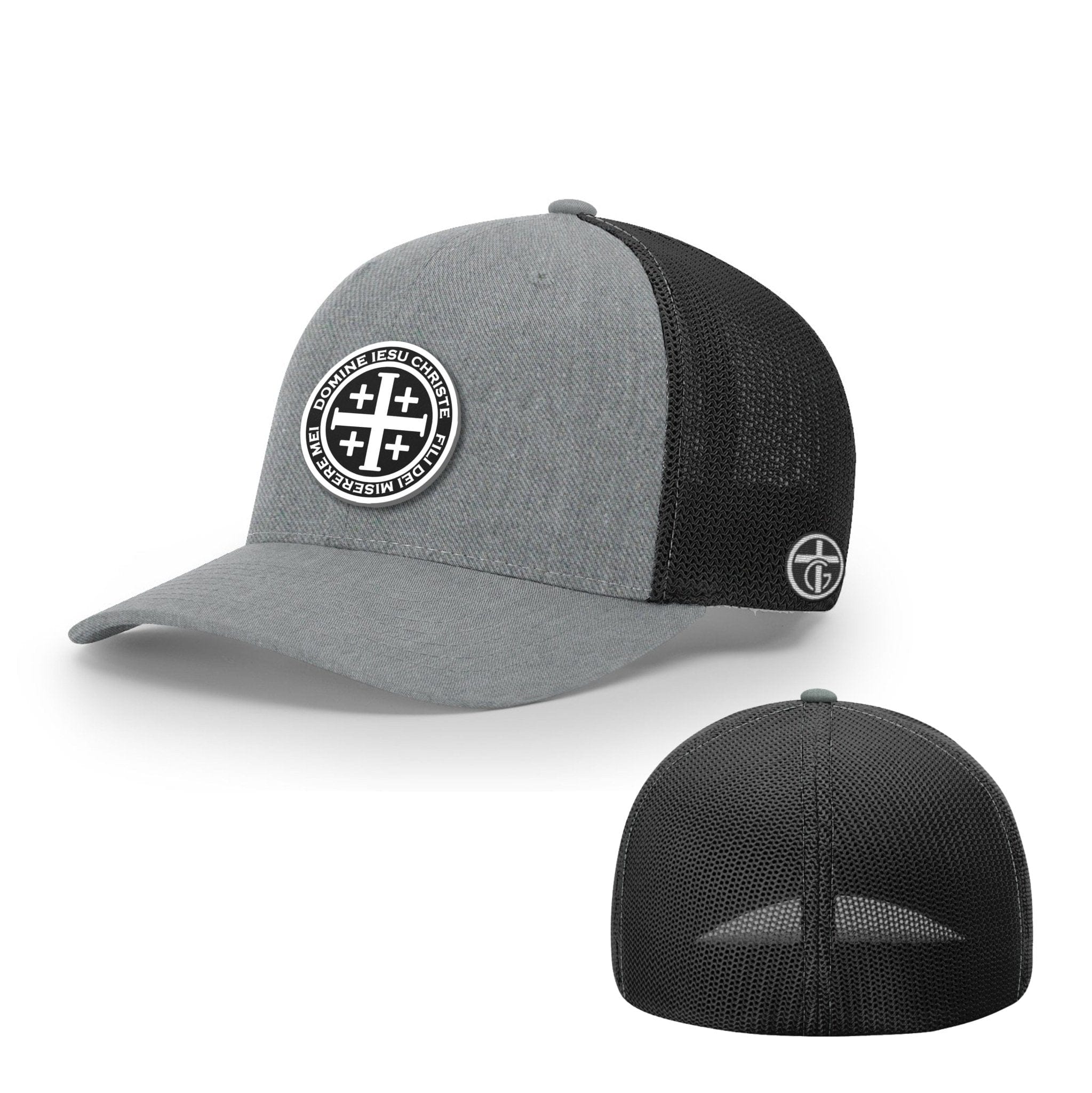 OurTrueGod Customs Hat Flexfit / Heather and Black / S/M Latin Cross Circle Patch Hats