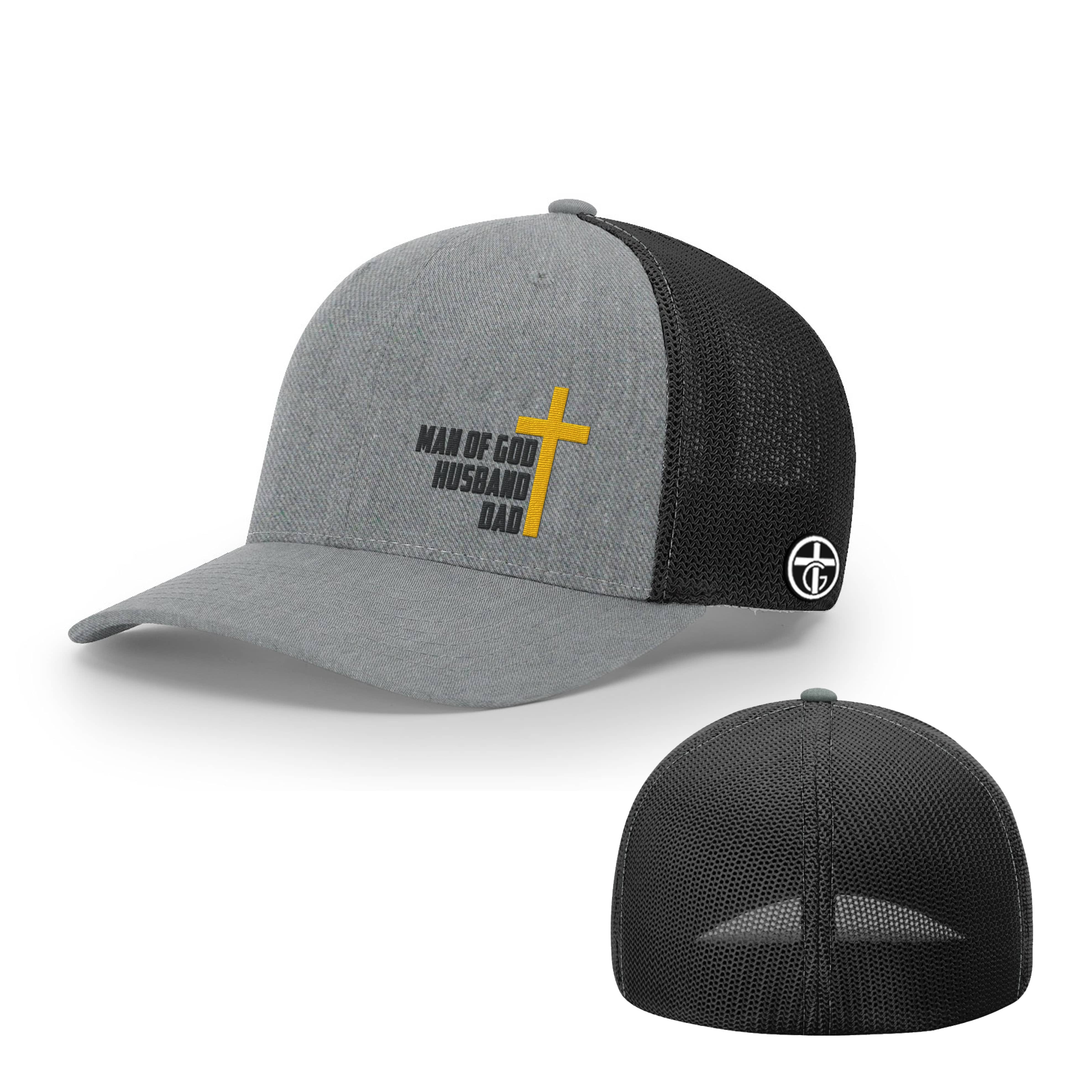 OurTrueGod Customs Hat Flexfit / Heather and Black / S/M Man Of God, Husband, Dad Hats