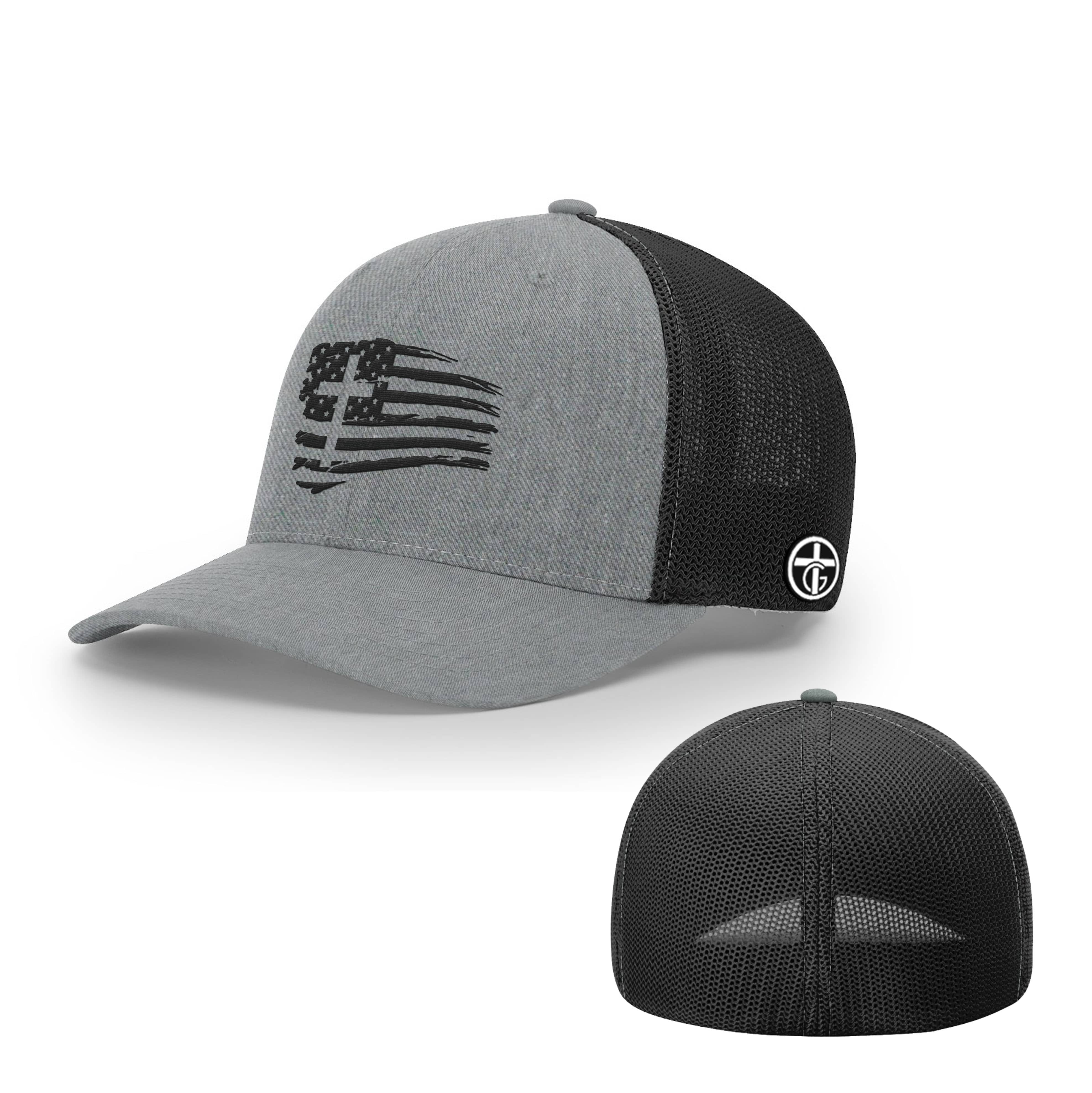 OurTrueGod Customs Hat Flexfit / Heather and Black / S/M Tattered Flag Cross Hats