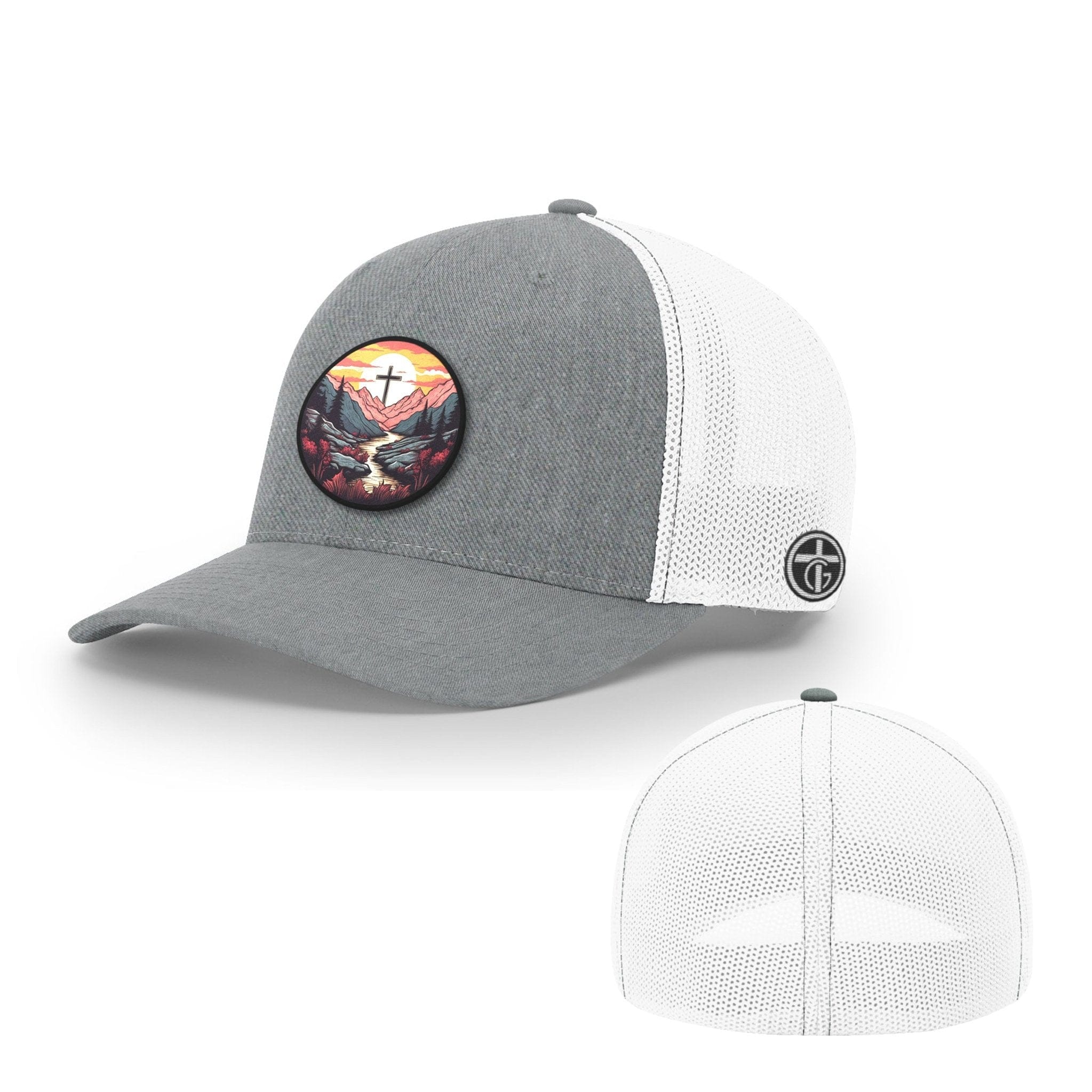 OurTrueGod Customs Hat Flexfit / Heather and White / S/M Faith Can Move Mountains v2 Circle Patch Hats