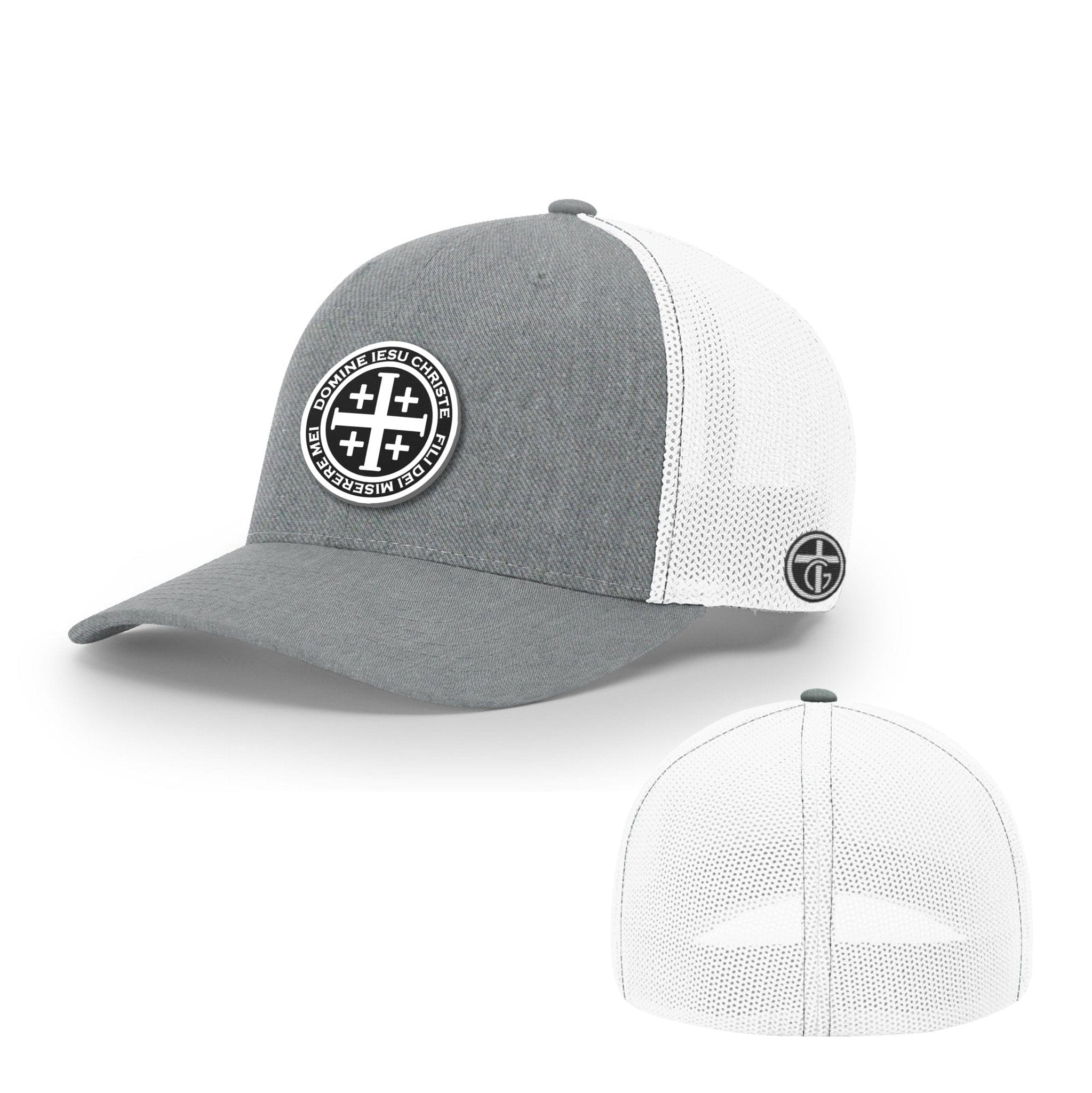 OurTrueGod Customs Hat Flexfit / Heather and White / S/M Latin Cross Circle Patch Hats
