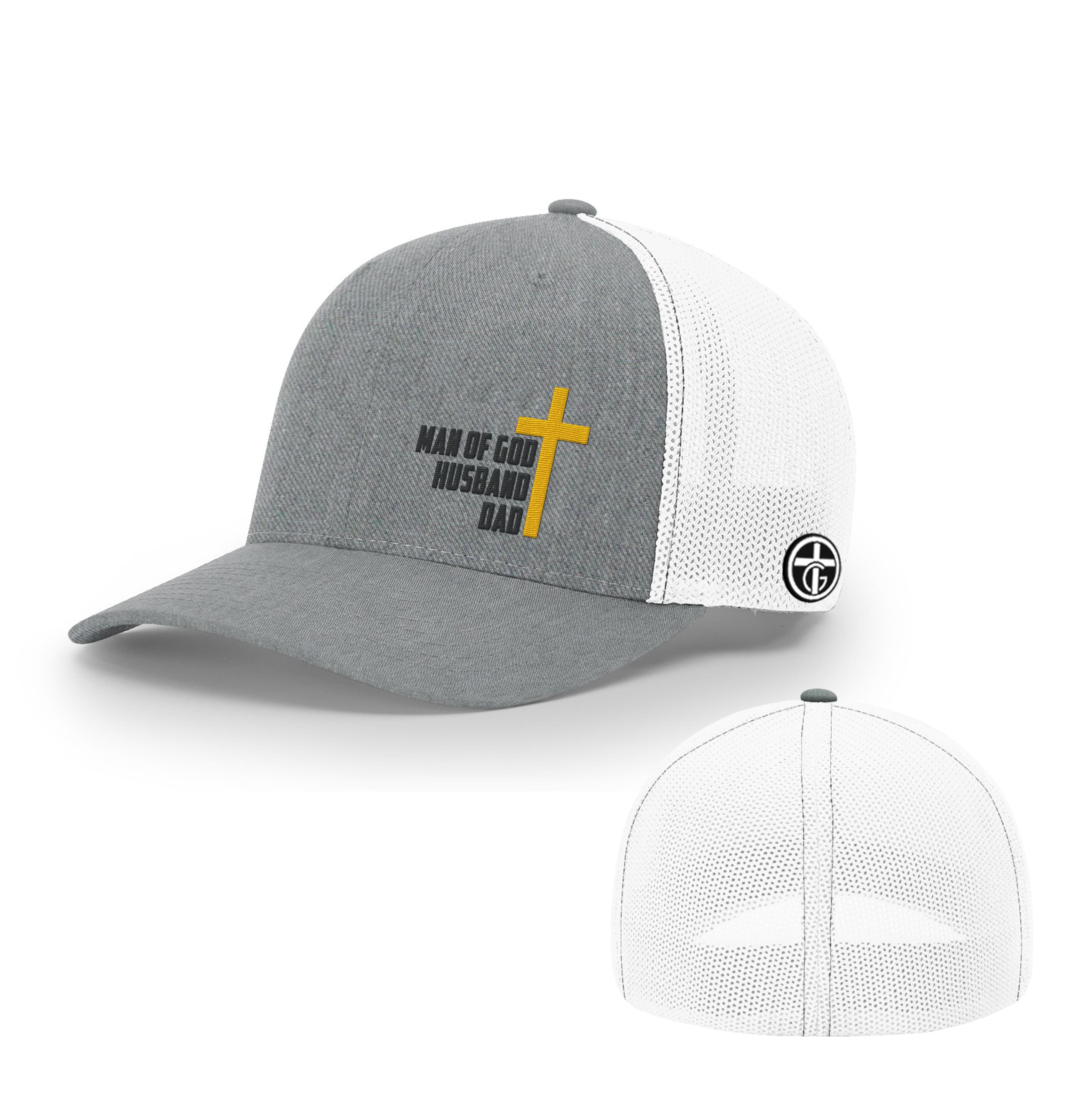 OurTrueGod Customs Hat Flexfit / Heather and White / S/M Man Of God, Husband, Dad Hats