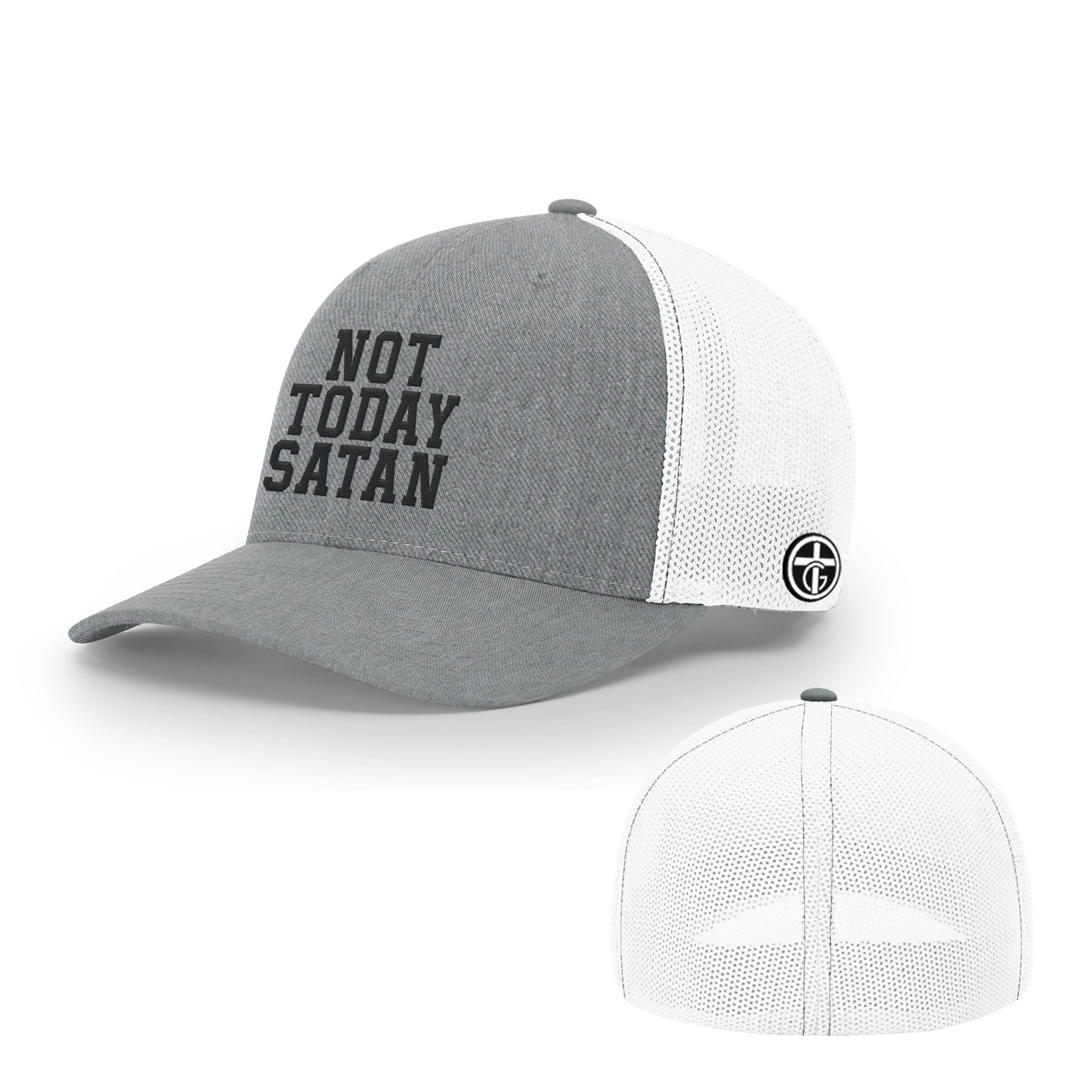OurTrueGod Customs Hat Flexfit / Heather and White / S/M Not Today Satan Hats