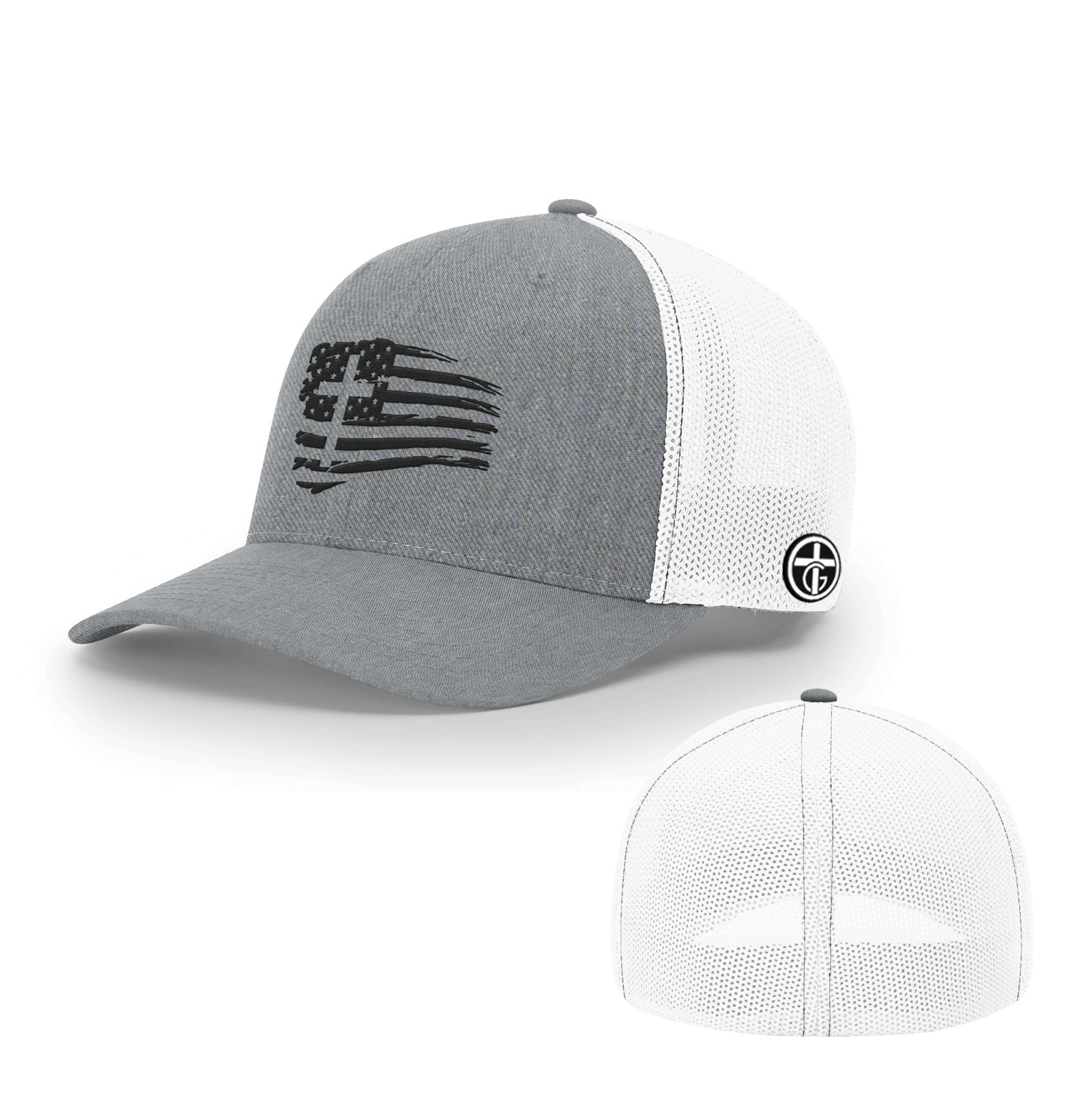 OurTrueGod Customs Hat Flexfit / Heather and White / S/M Tattered Flag Cross Hats