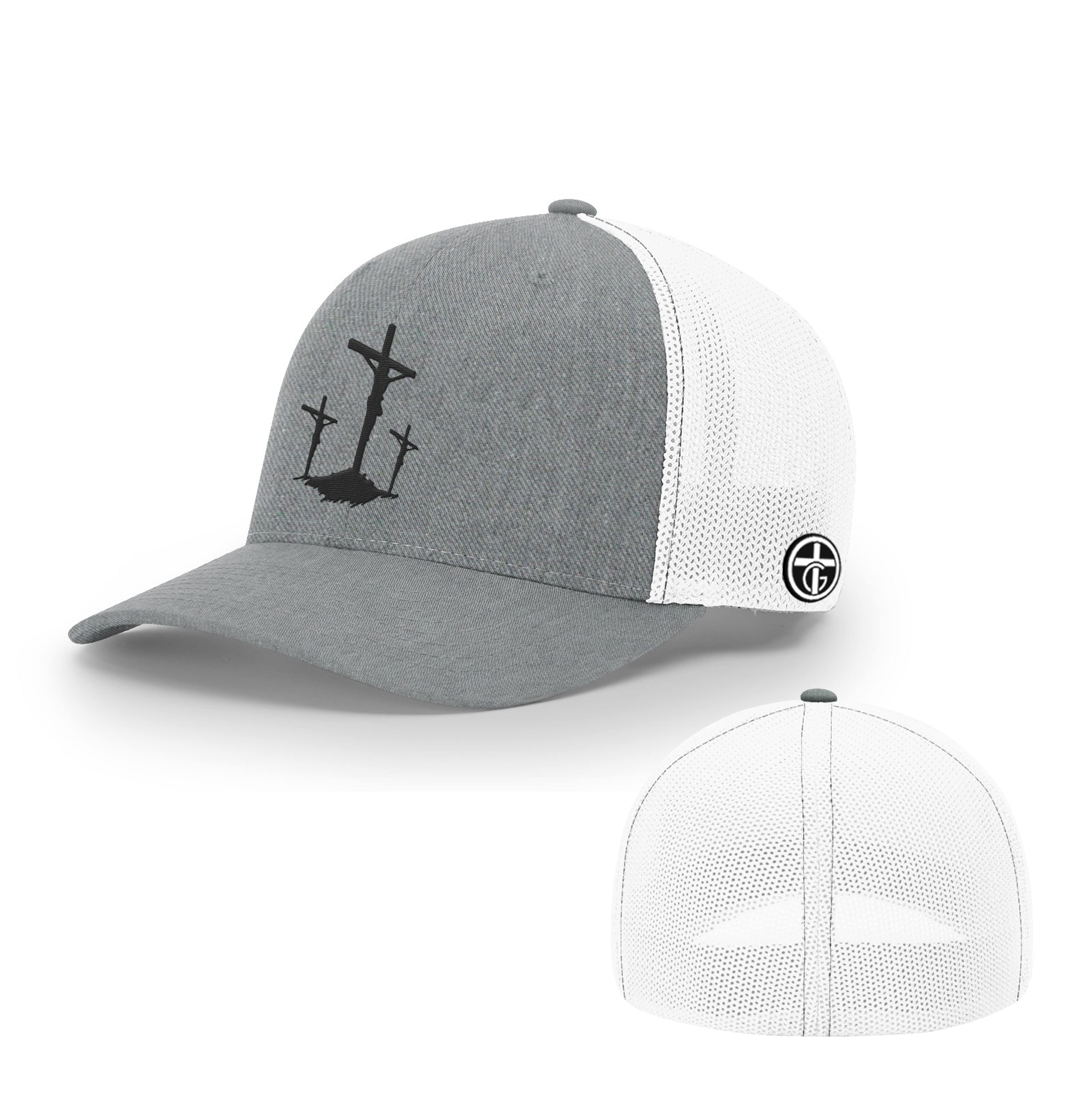OurTrueGod Customs Hat Flexfit / Heather and White / S/M Three Crosses Hats