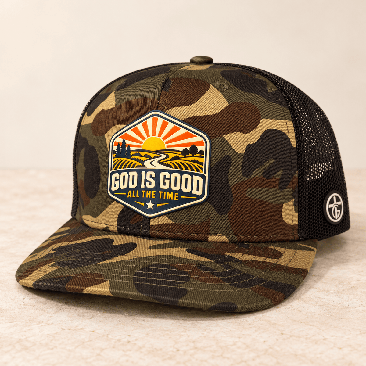 OurTrueGod Customs Hat God Is Good - All the Time Camo Trucker Hat