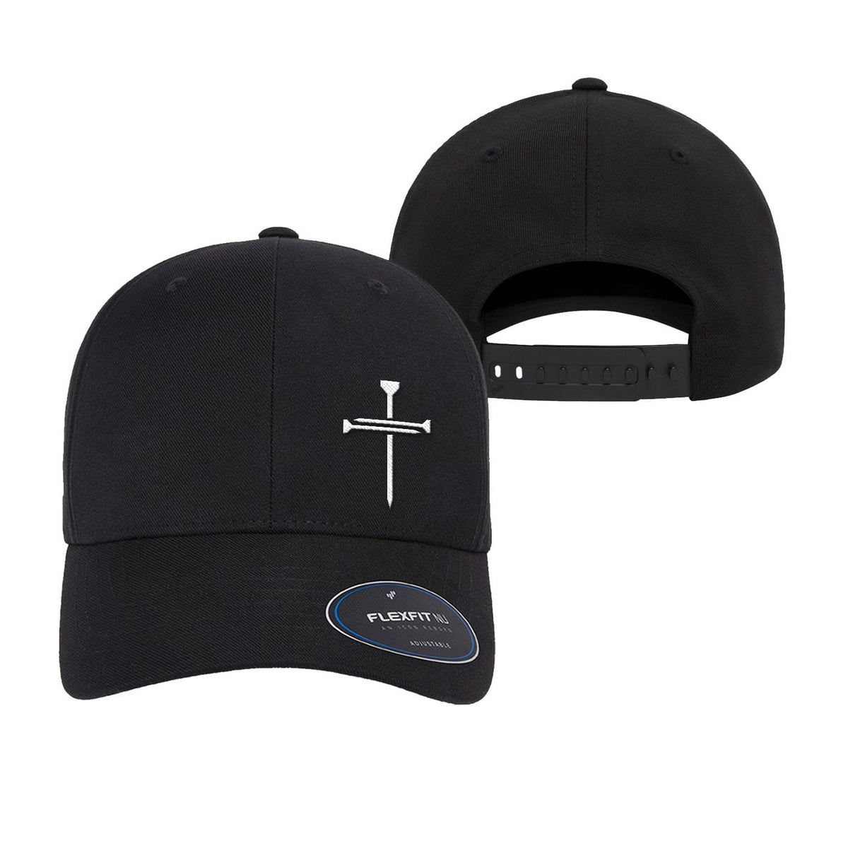 OurTrueGod Customs Hat Nail Cross Lower Left Premium Flexfit Hats