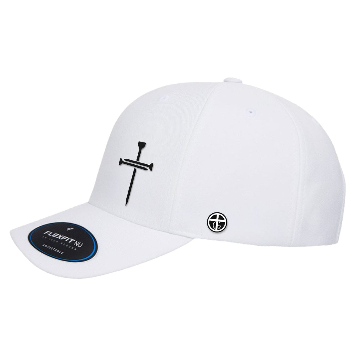 OurTrueGod Customs Hat Nail Cross Lower Left Premium Flexfit Hats