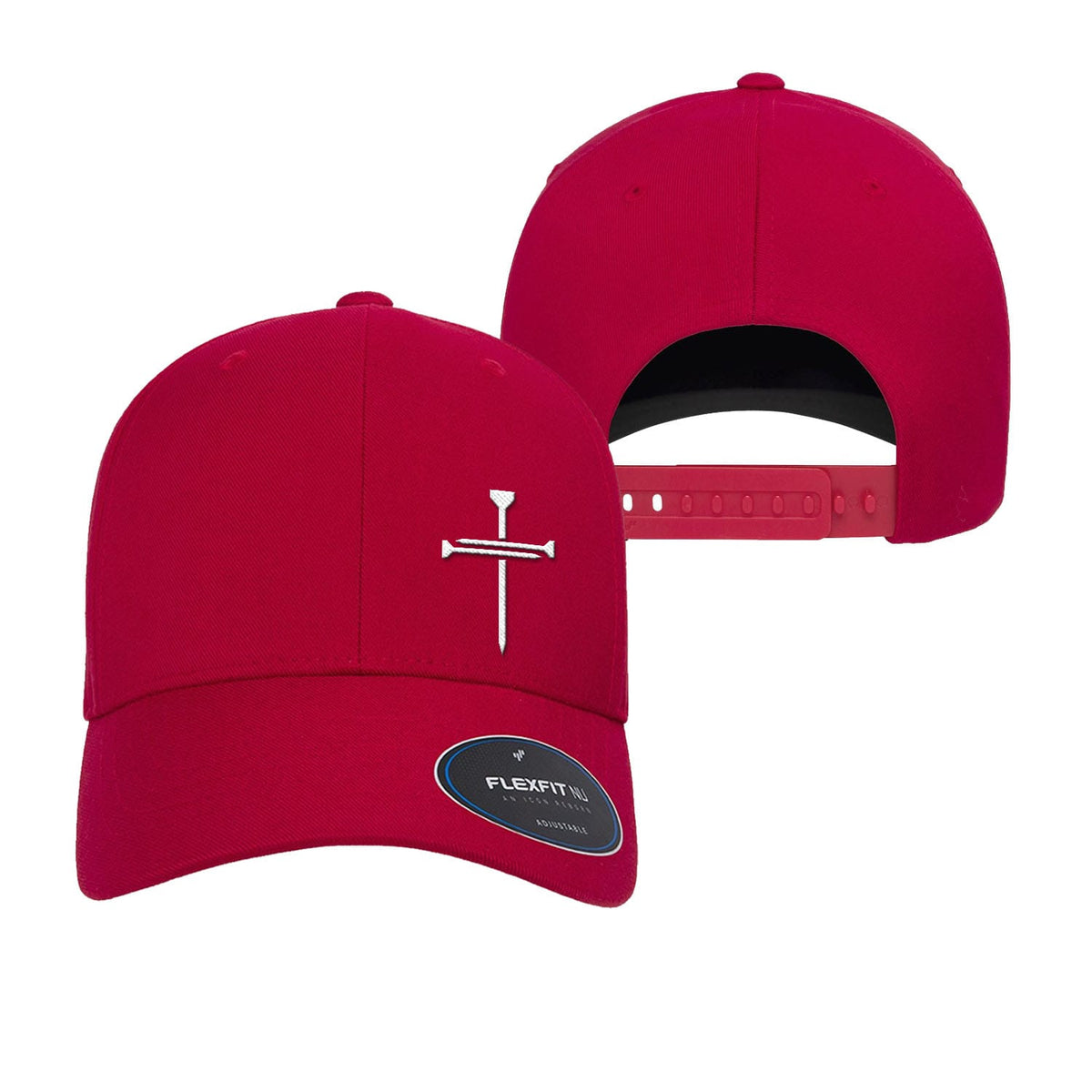 OurTrueGod Customs Hat Nail Cross Lower Left Premium Flexfit Hats