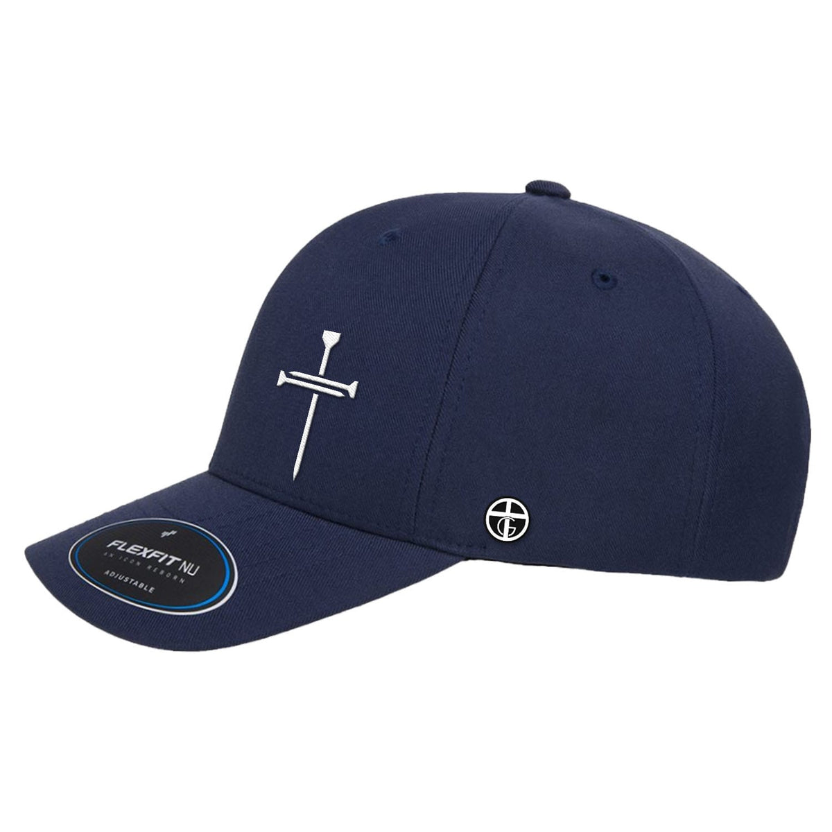OurTrueGod Customs Hat Nail Cross Lower Left Premium Flexfit Hats