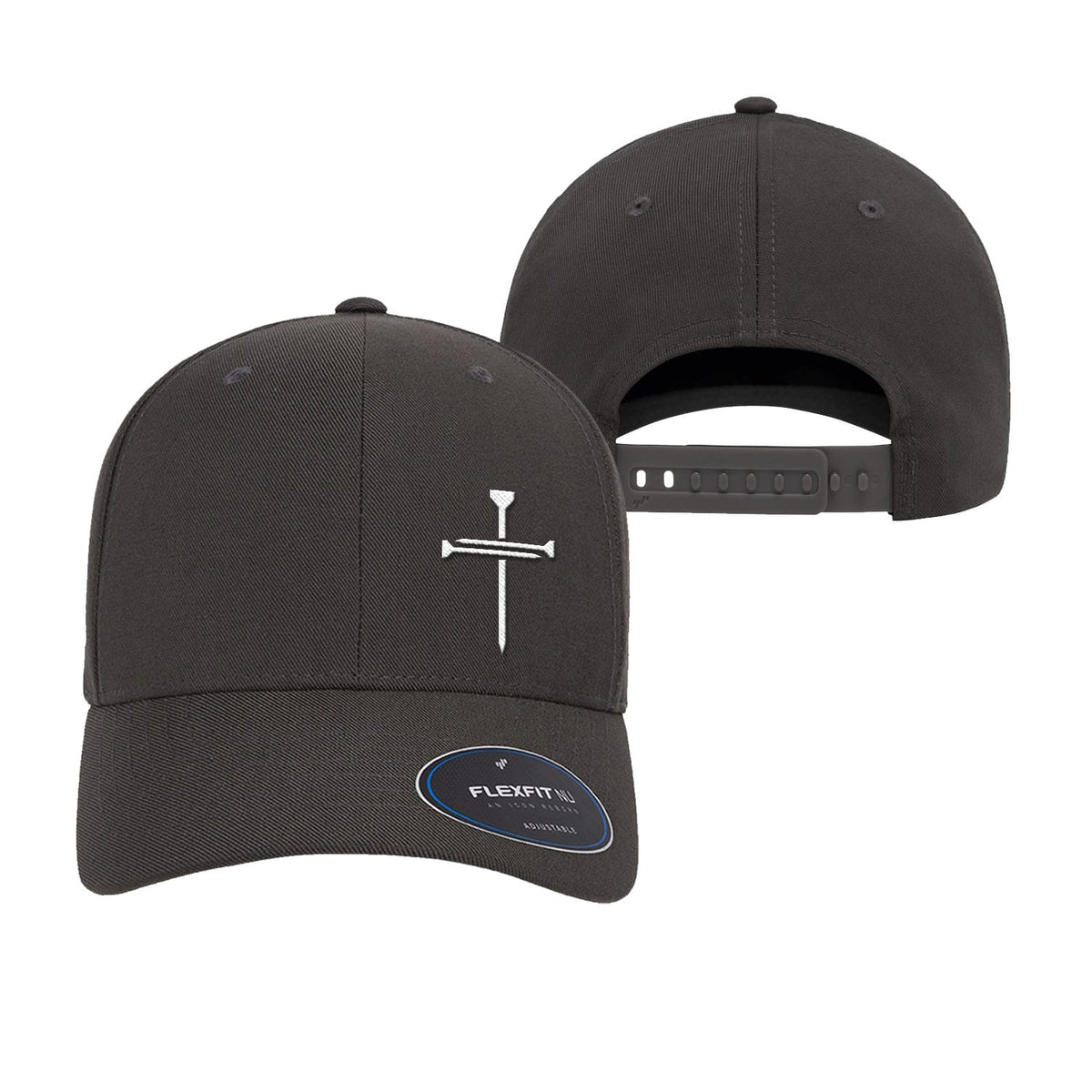 OurTrueGod Customs Hat Nail Cross Lower Left Premium Flexfit Hats