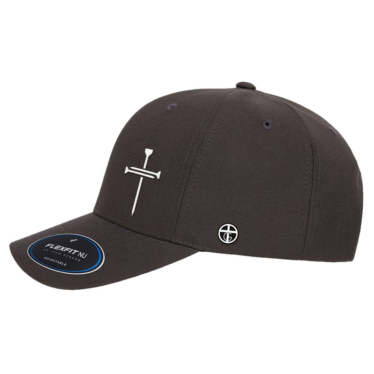 OurTrueGod Customs Hat Nail Cross Lower Left Premium Flexfit Hats
