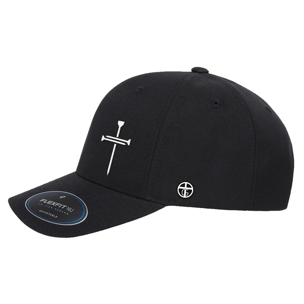 OurTrueGod Customs Hat Nail Cross Lower Left Premium Flexfit Hats
