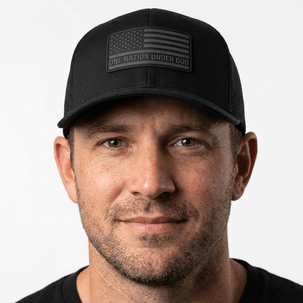 OurTrueGod Customs Hat One Nation Under God V2 Blackout Version Patch Hats