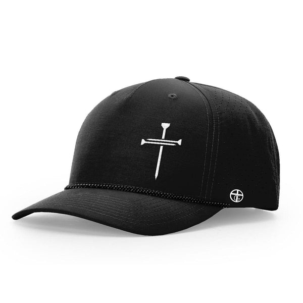 OurTrueGod Customs Hat Performance Hat / Black and Black Grey / One Size Nail Cross Lower Left Performance Rope Hats